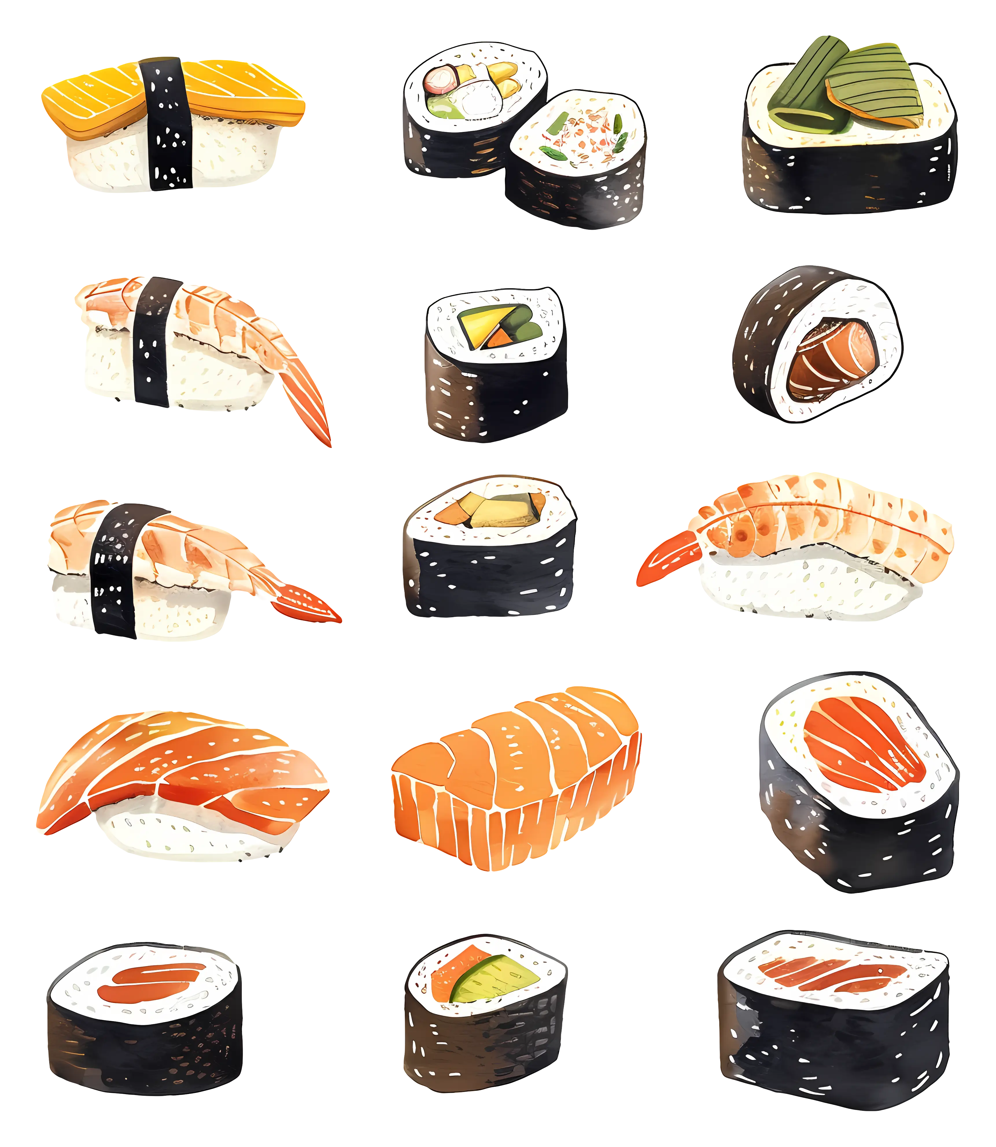 Watercolor Sushi Assortment