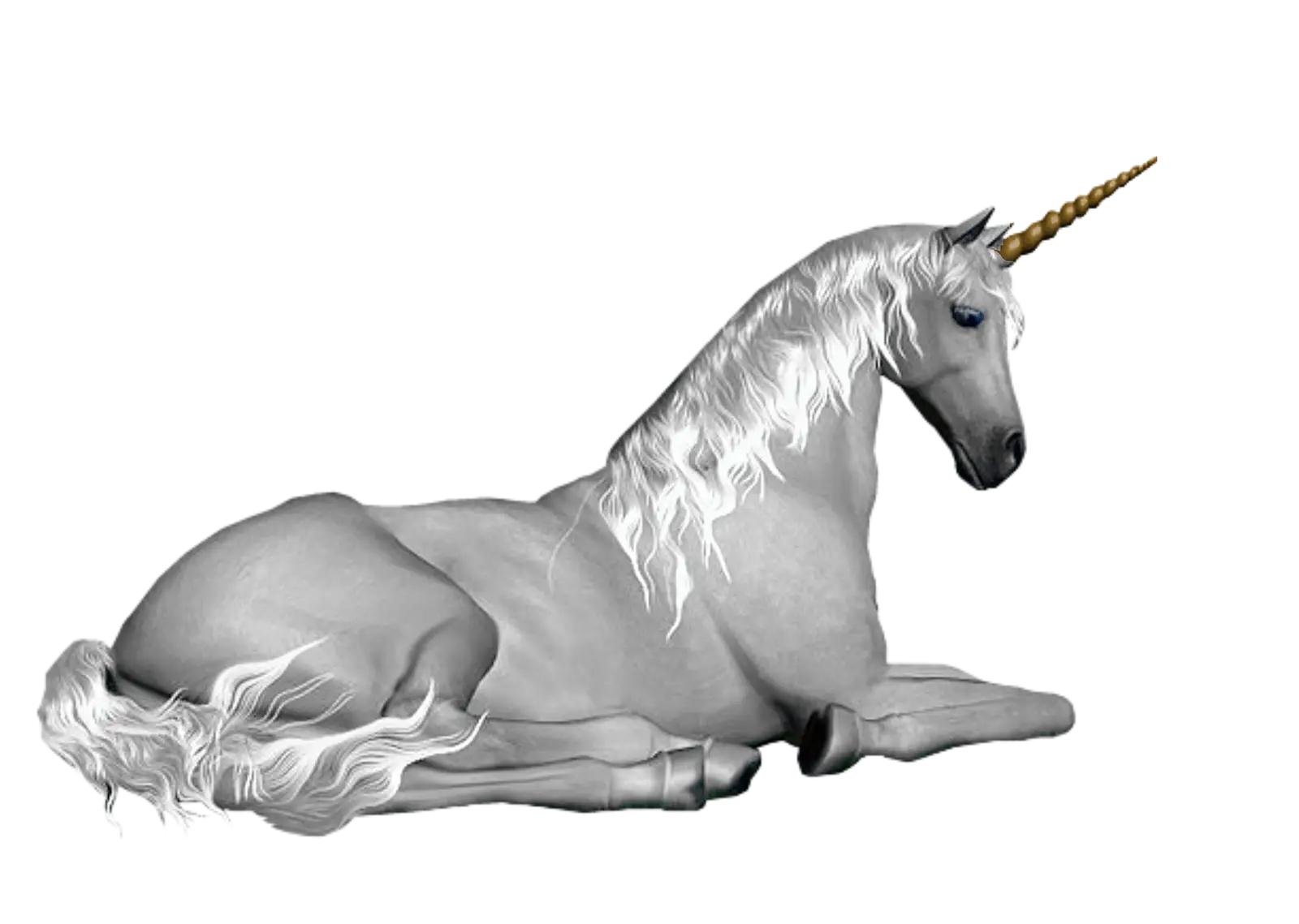 White Resting Unicorn Illustration with Golden Horn