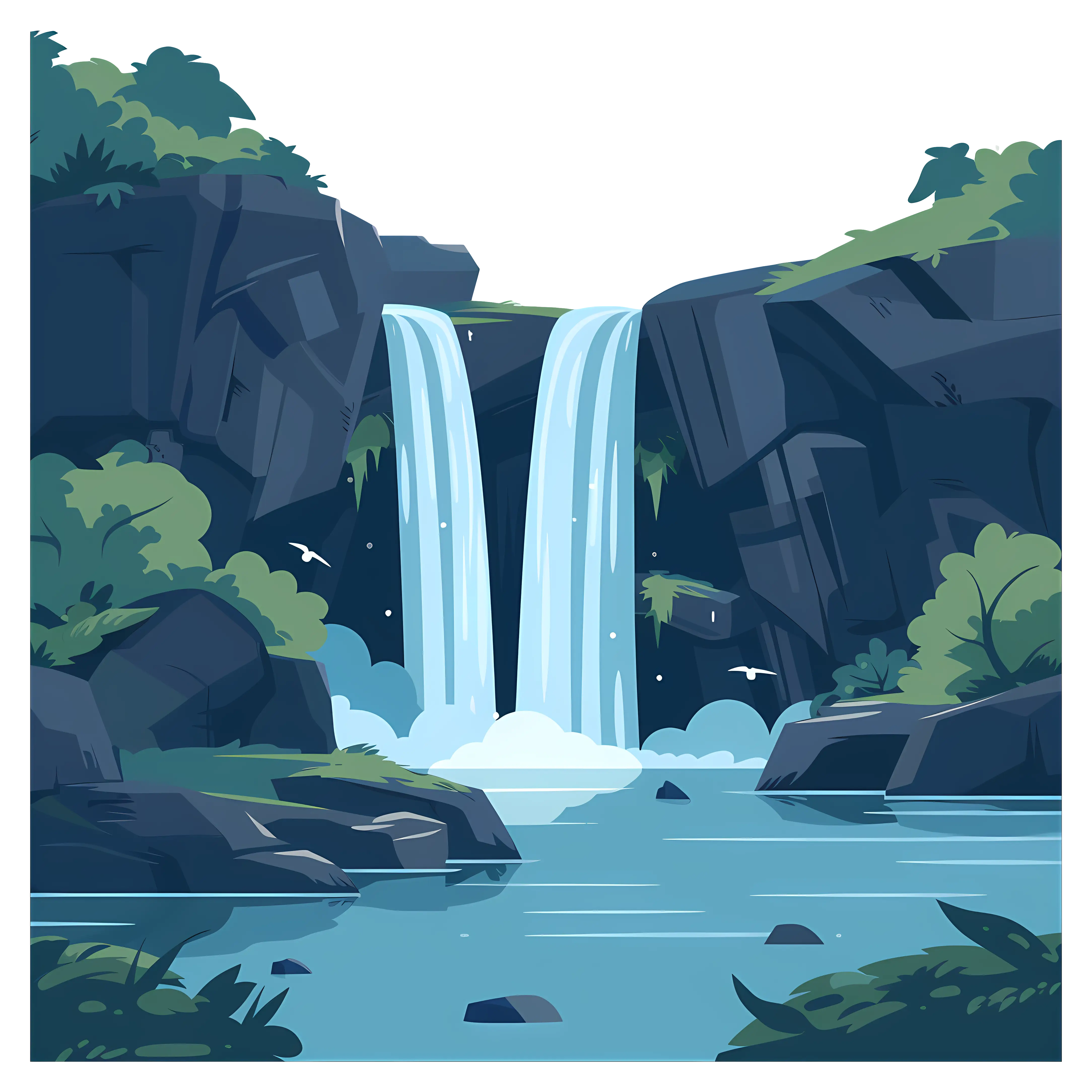 Tranquil Waterfall in Natural Landscape Illustration
