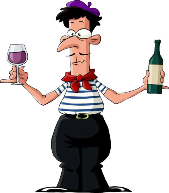 Cartoon Man Holding Wine Glass and Bottle