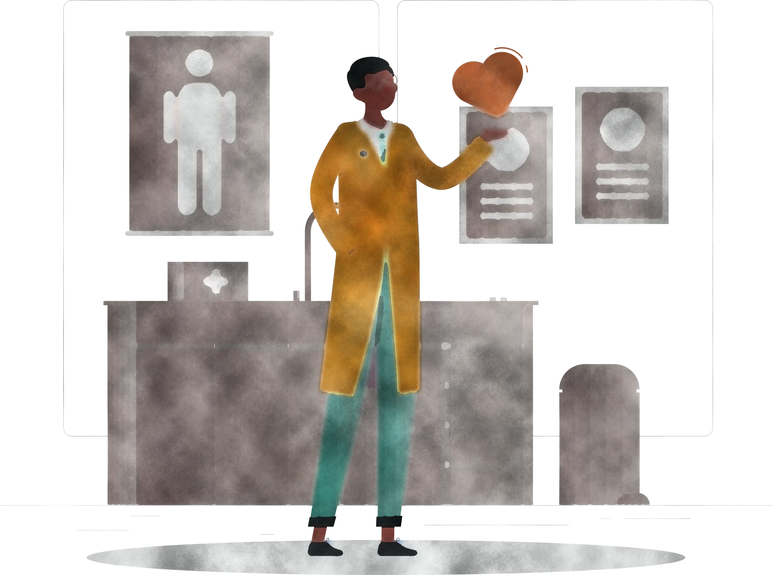 Healthcare Worker Holding Heart Illustration
