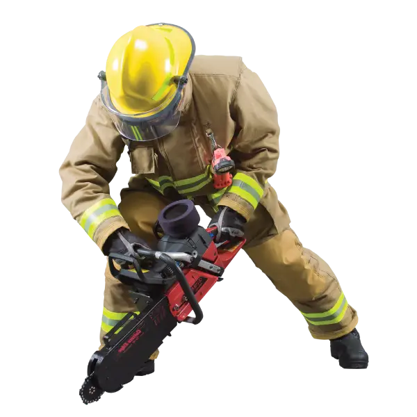 Firefighter Using Chainsaw