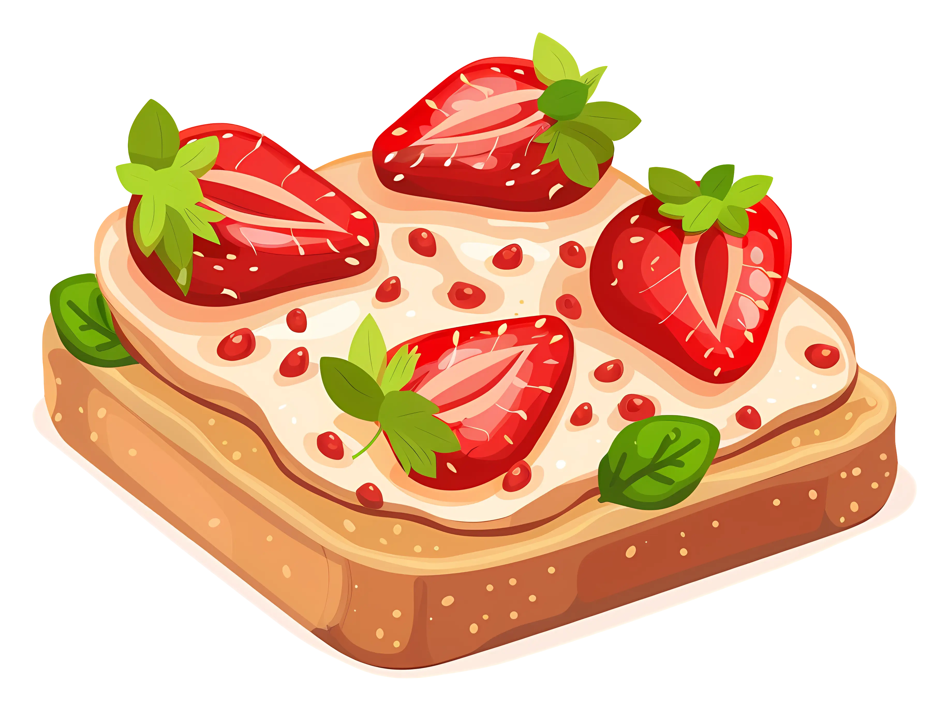 Strawberry Toast with Cream and Fresh Mint Garnish
