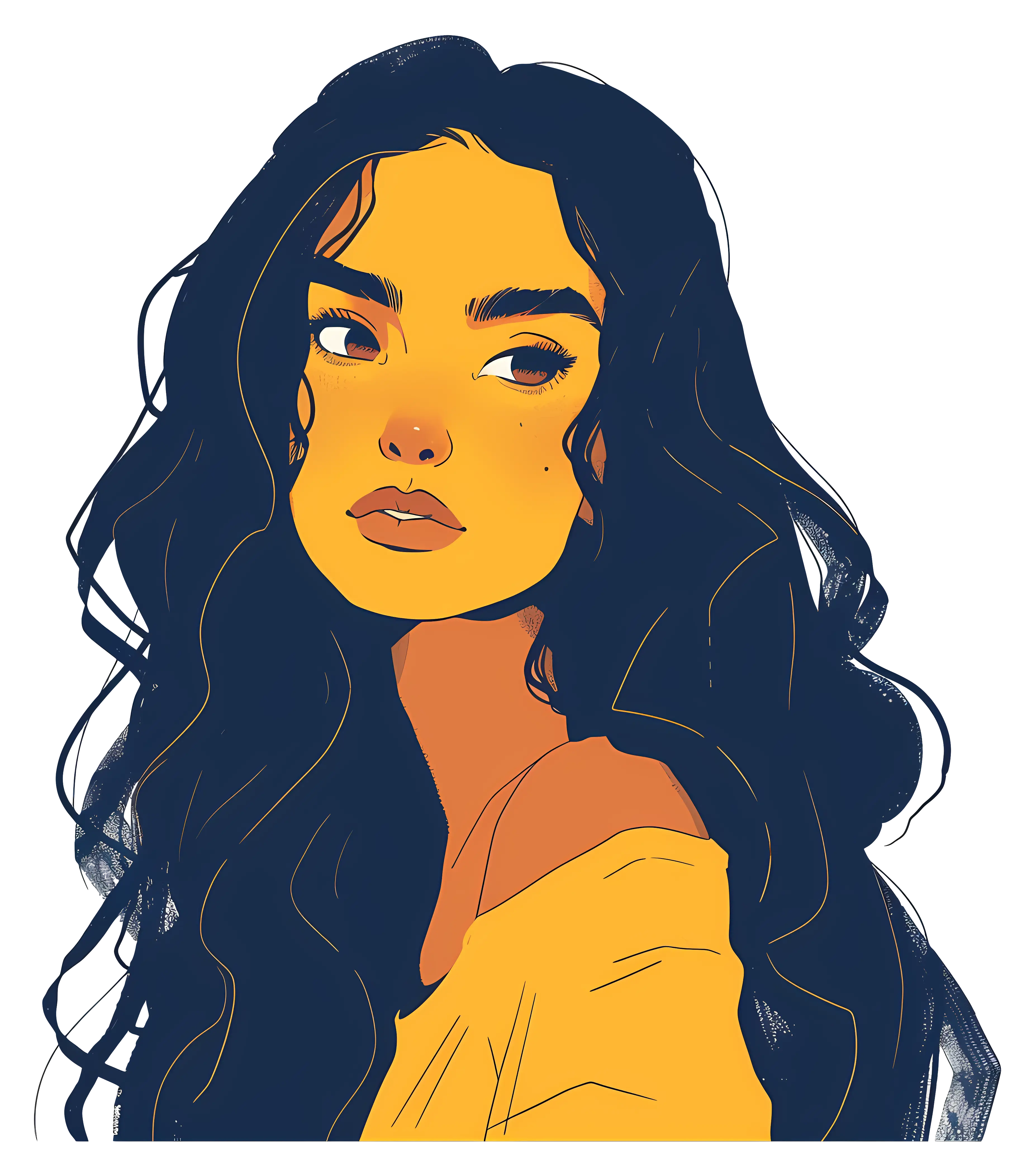 Artistic Illustration of a Woman with Long Dark Hair