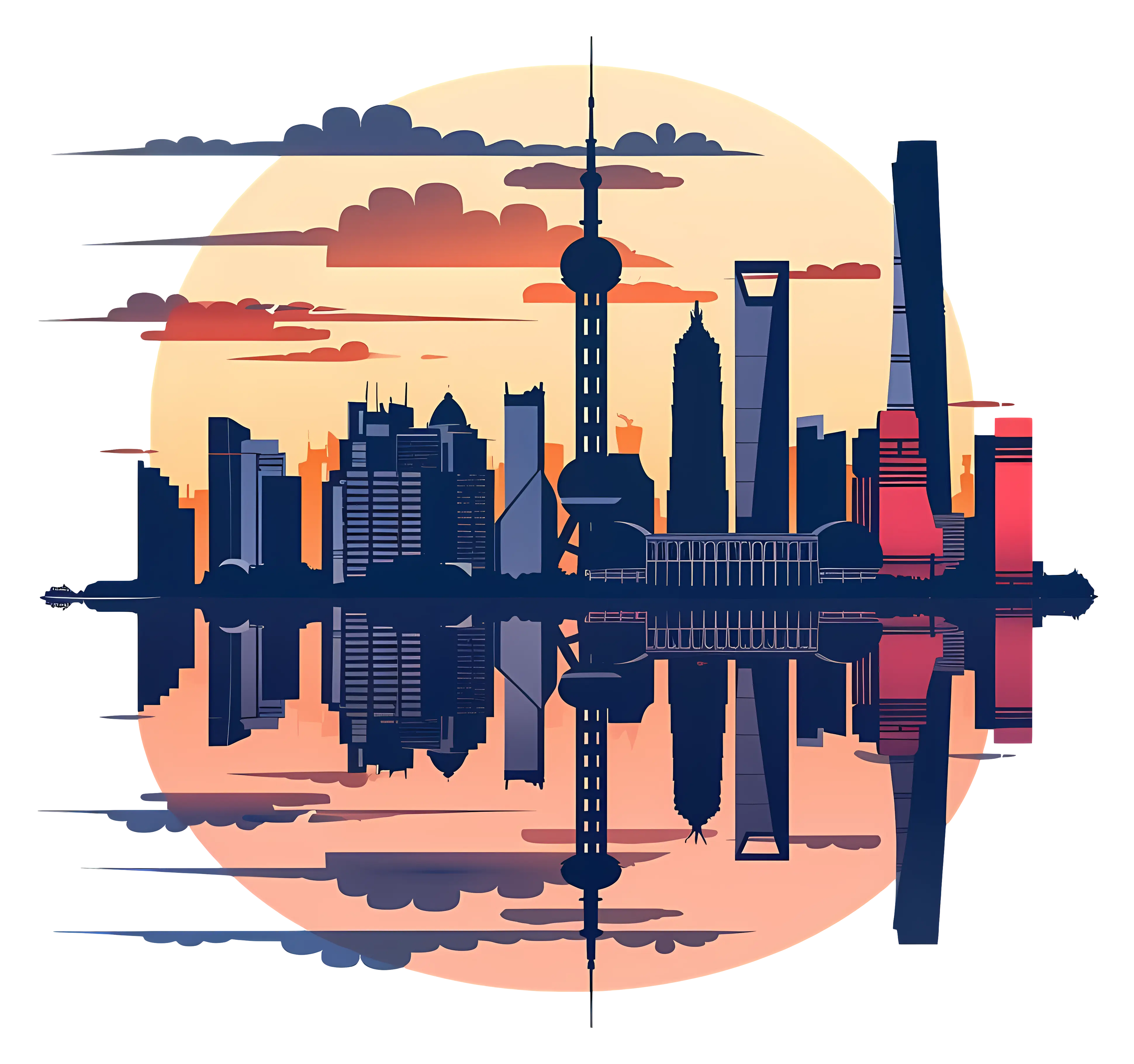 Beautiful City Skyline Illustration with Sunset Colors