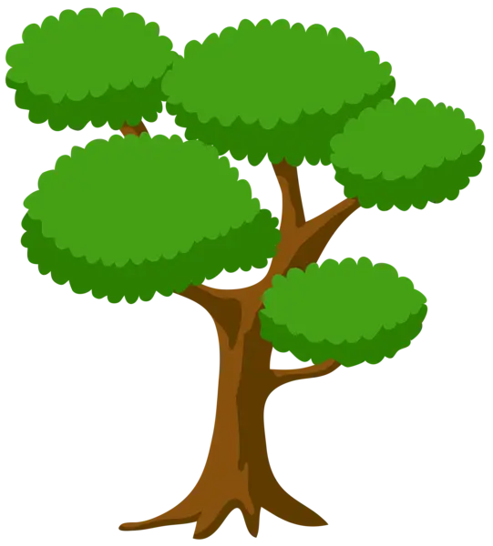 Cartoon Tree Illustration with Green Leaves