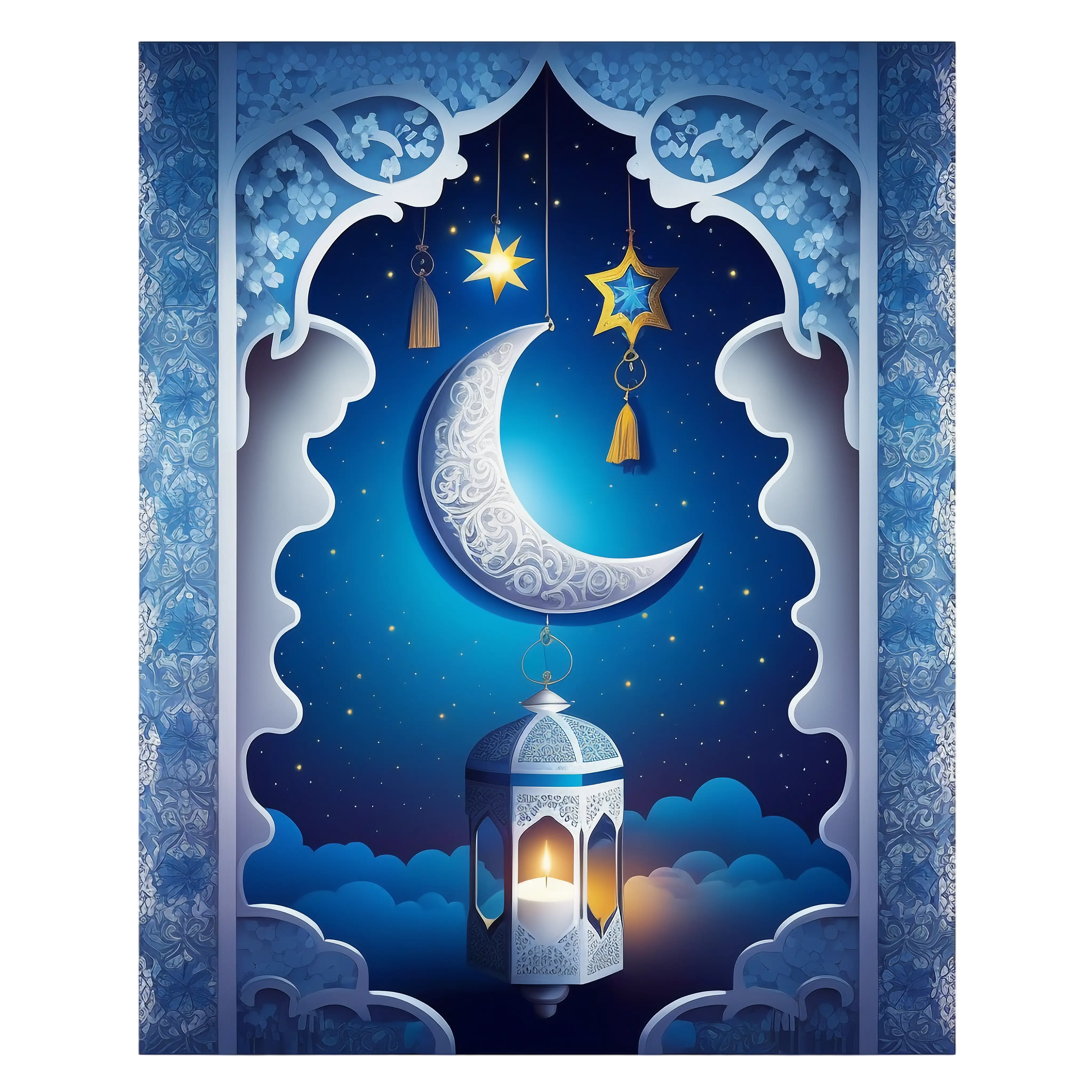 Crescent Moon and Stars with Lantern for Ramadan