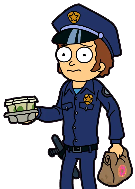 Cartoon Police Officer with Coffee and Donut