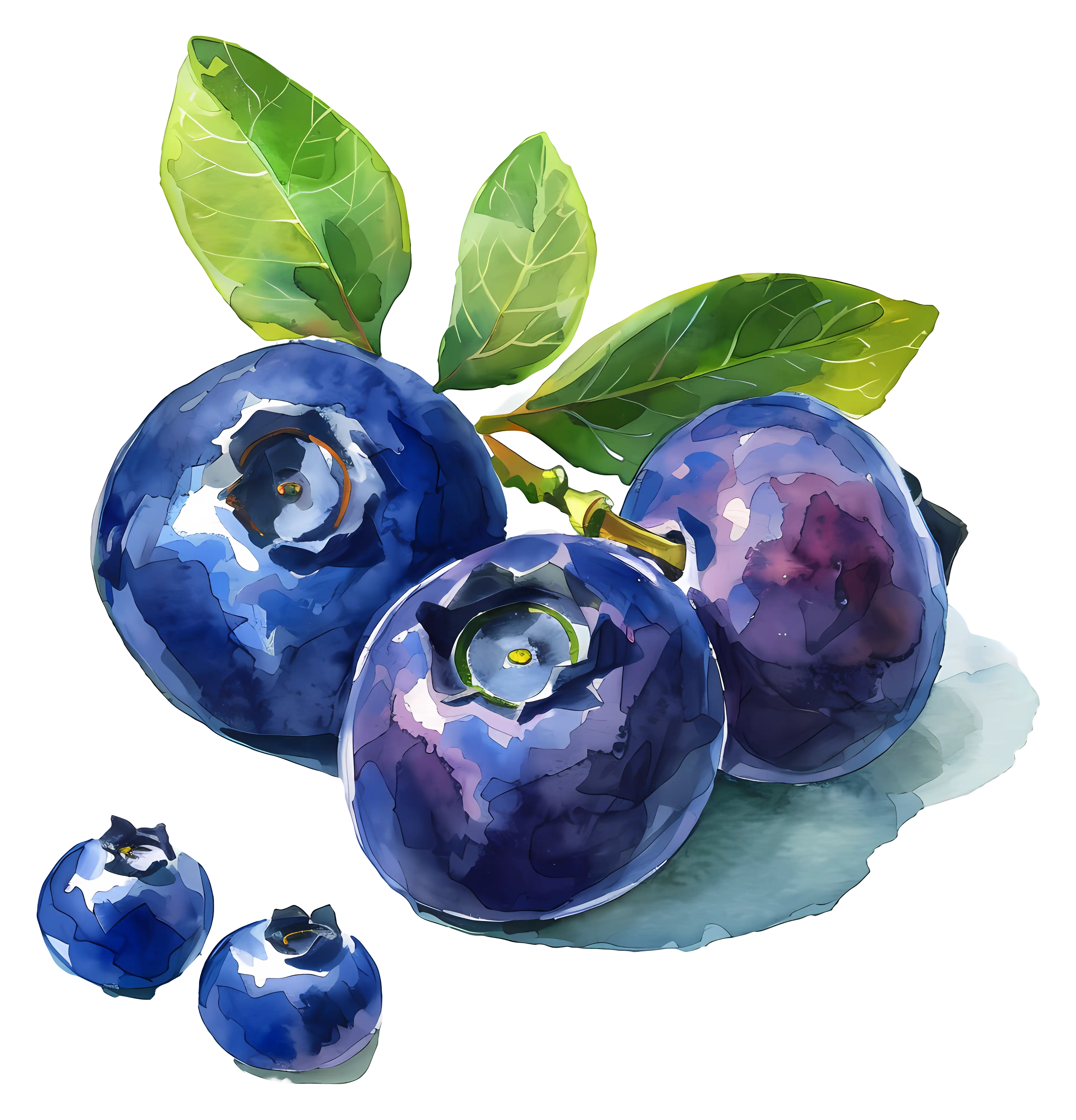 Fresh Blueberries with Green Leaves