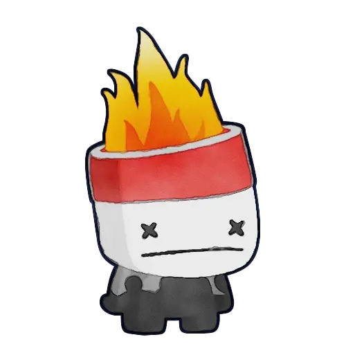 Cartoon character with fire on head