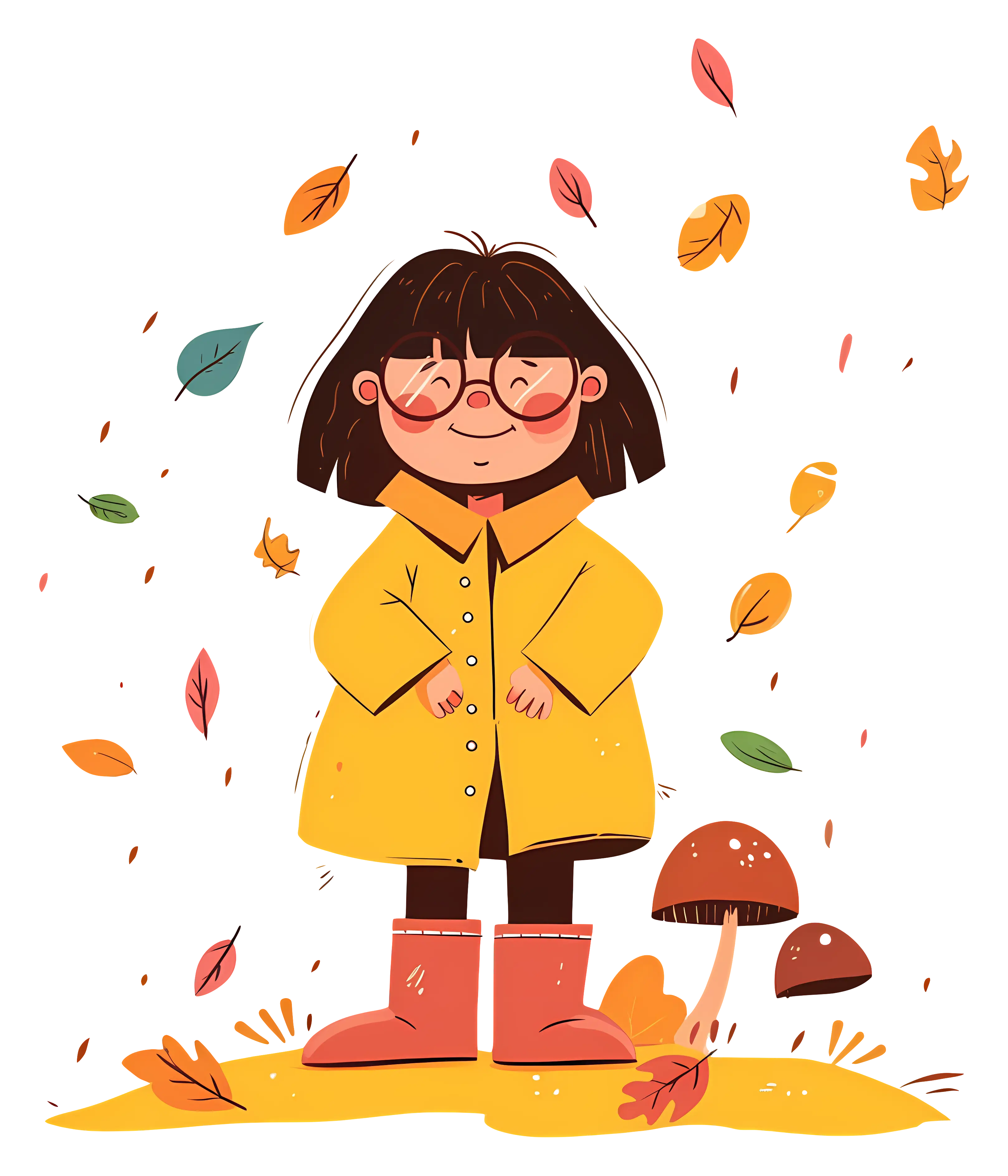 Girl in Yellow Coat Amid Autumn Leaves