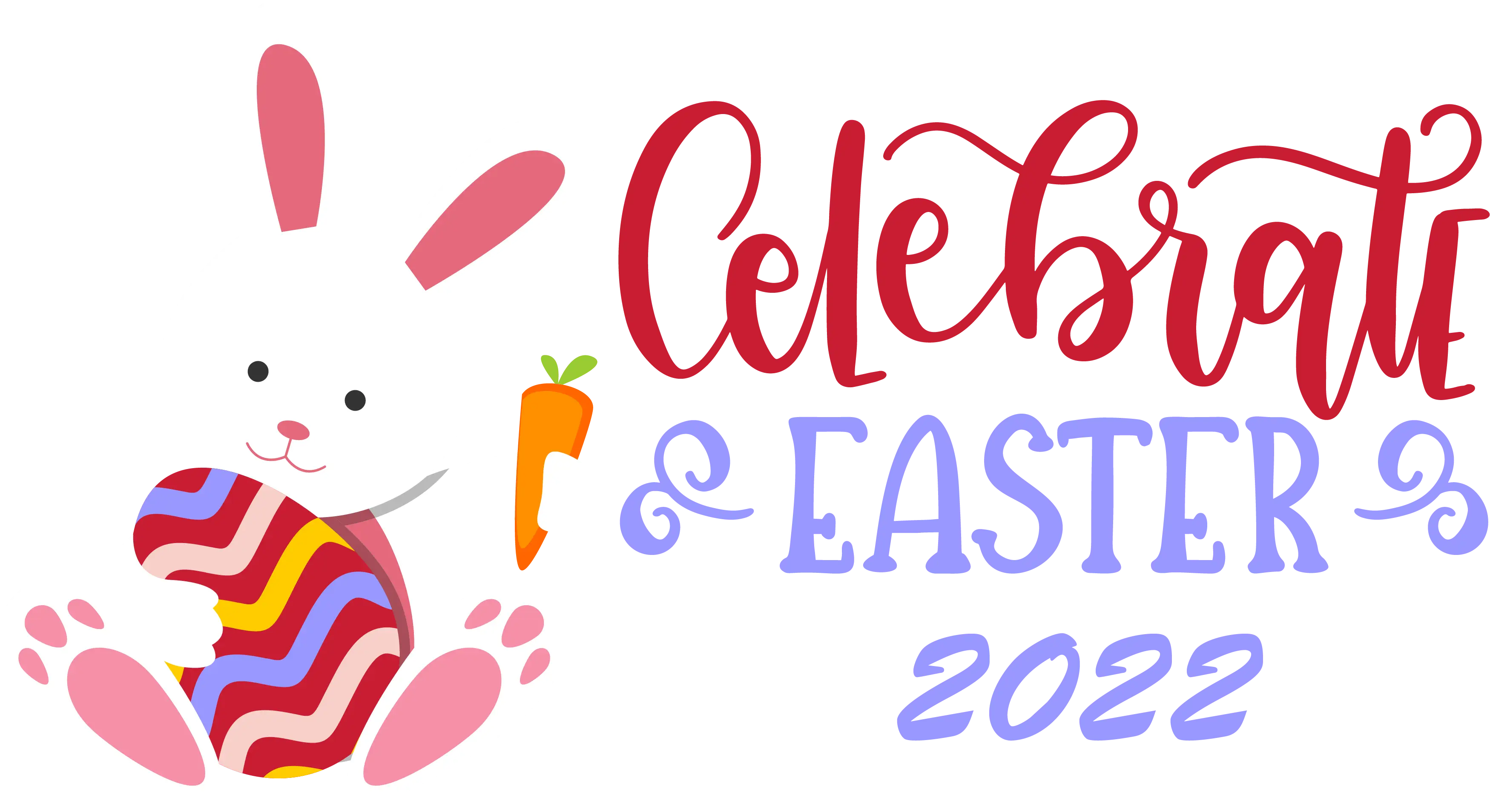 Easter Bunny Holding Egg with Celebrate Text