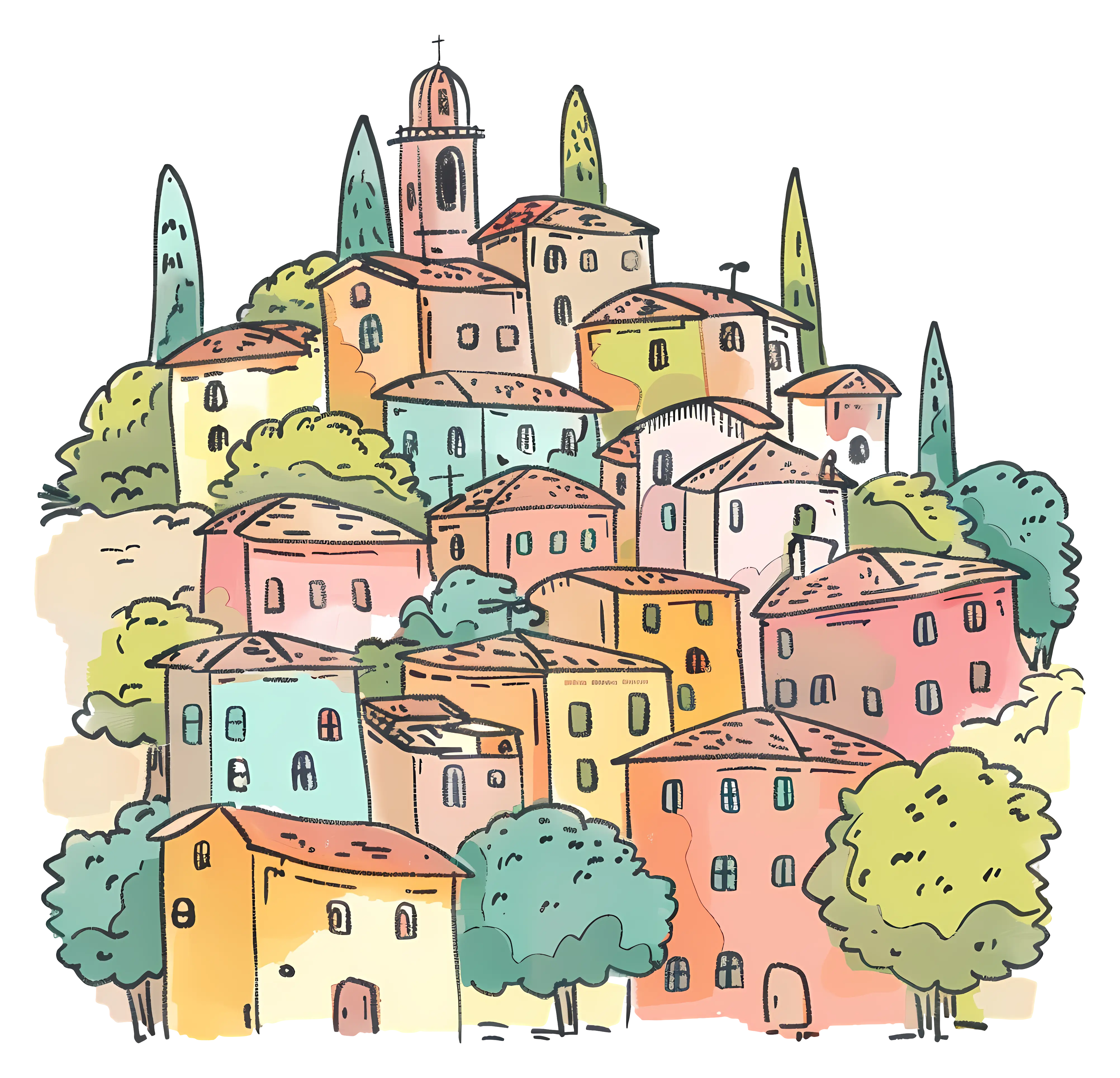 Charming Colorful Village on a Hill