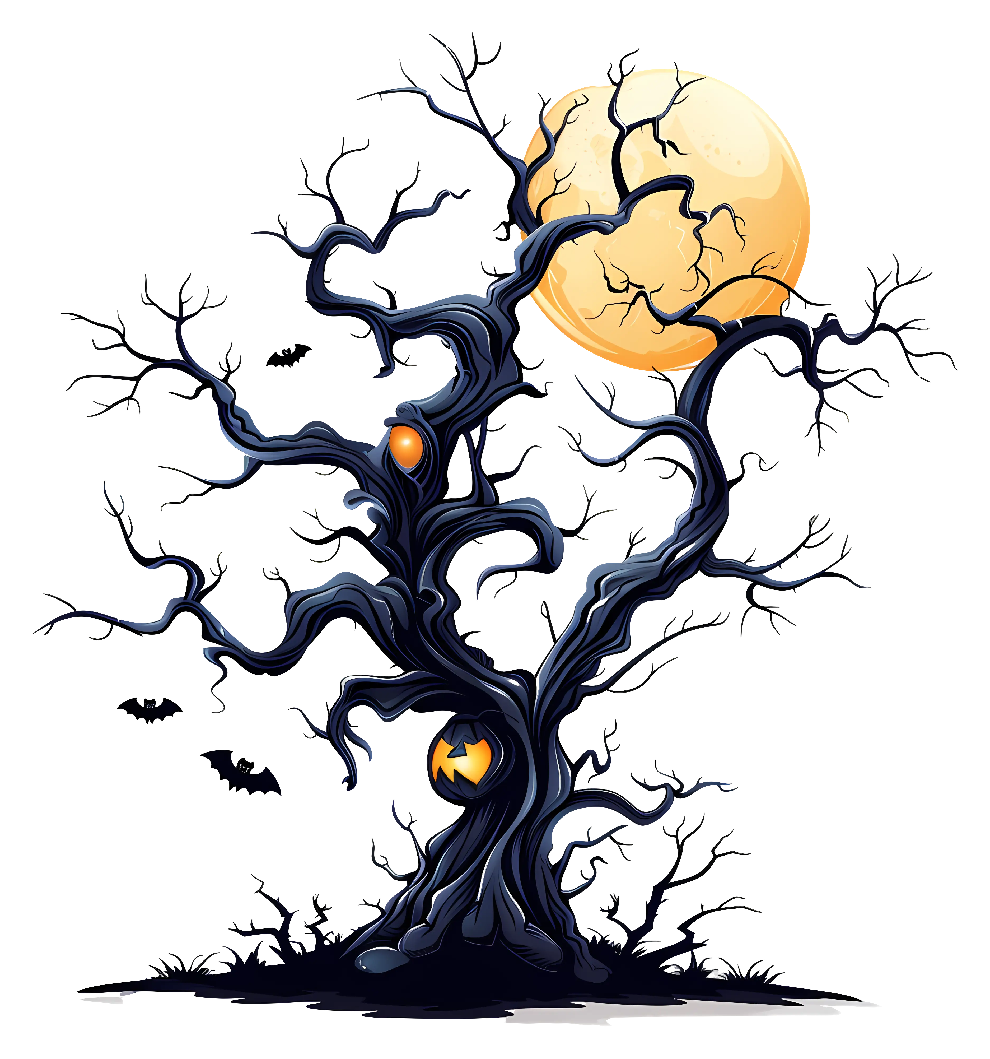 Spooky Tree with Bats and Full Moon for Halloween