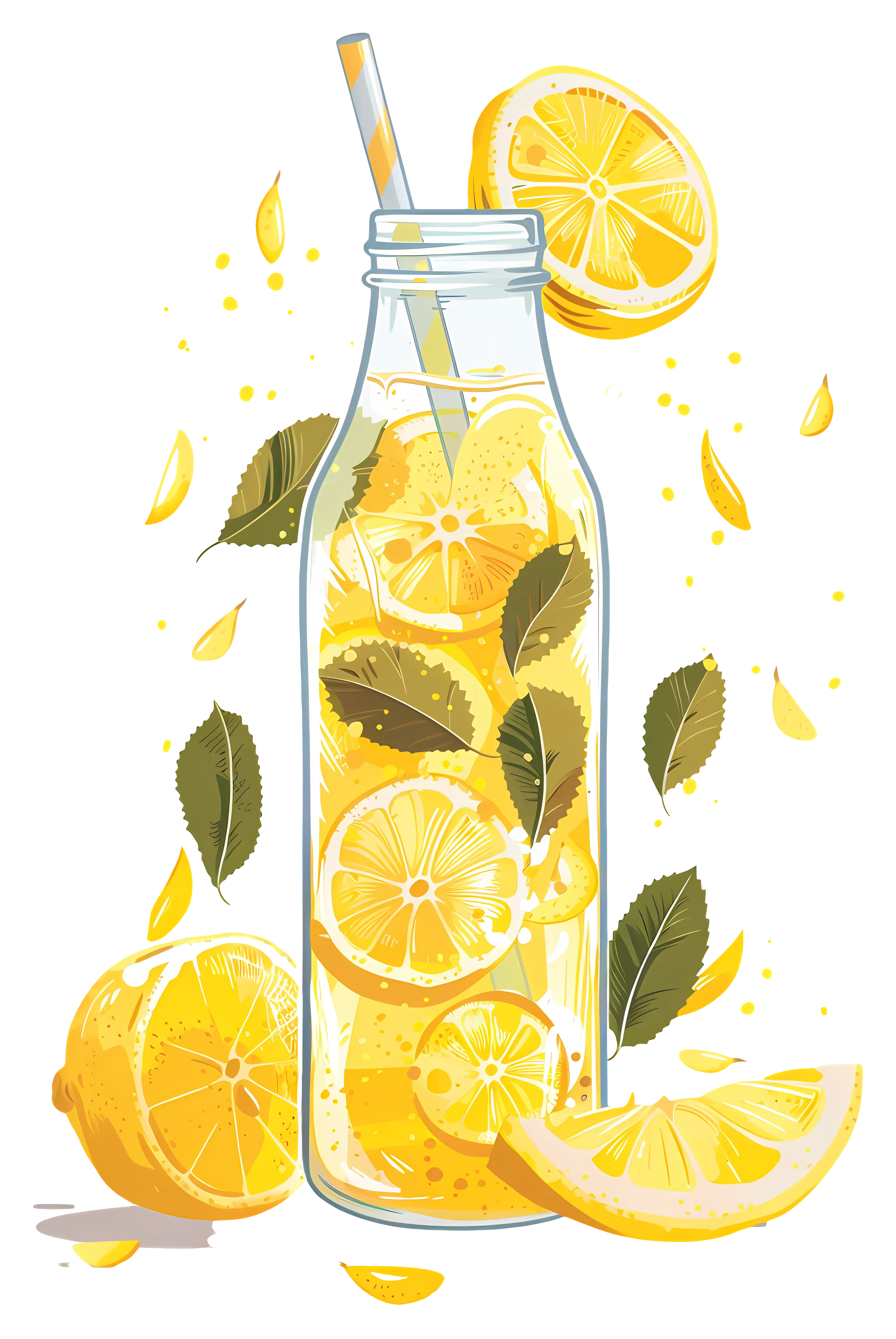 Bottle of Lemonade with Lemons Illustration