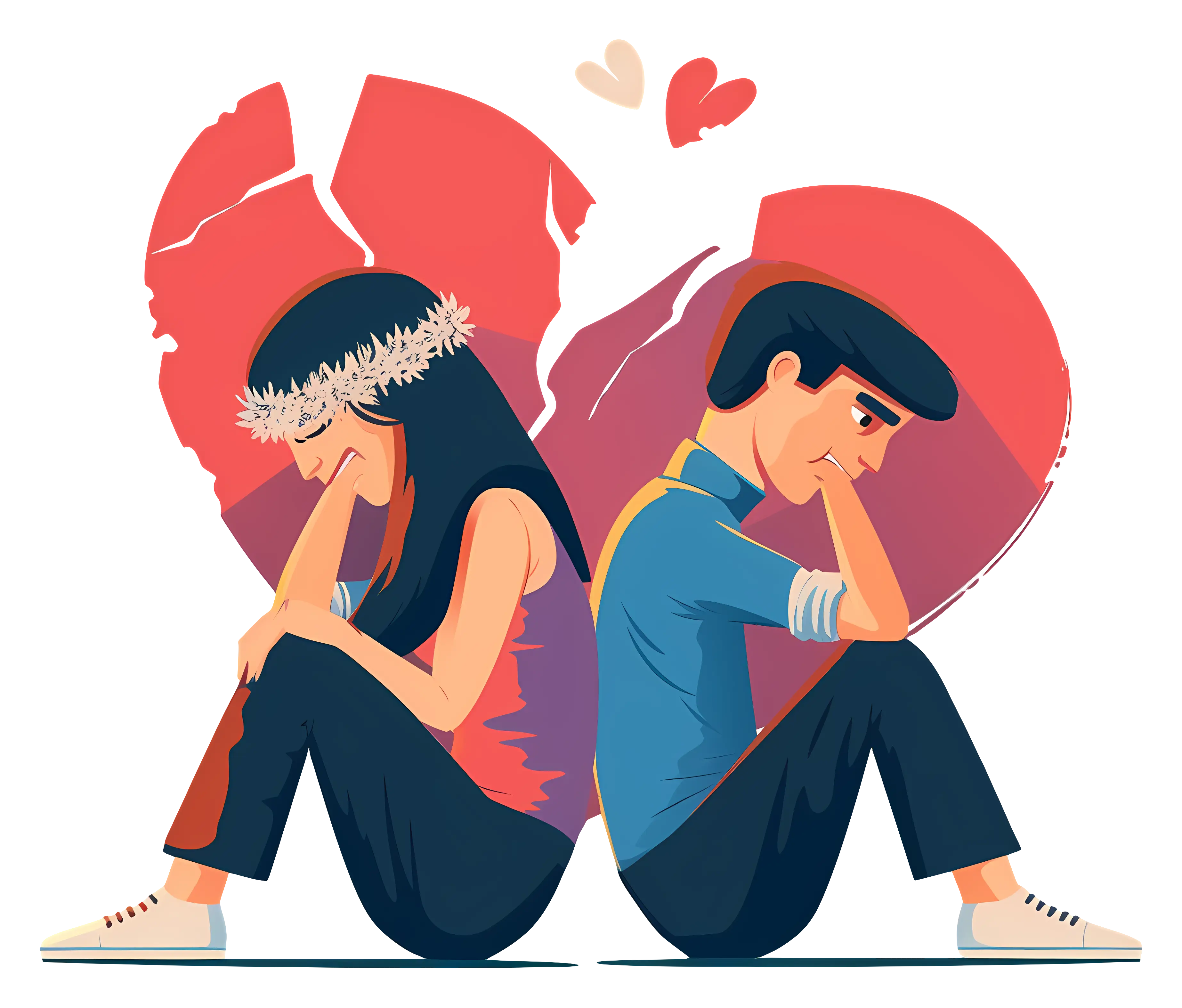Sad Couple with Broken Heart Illustration