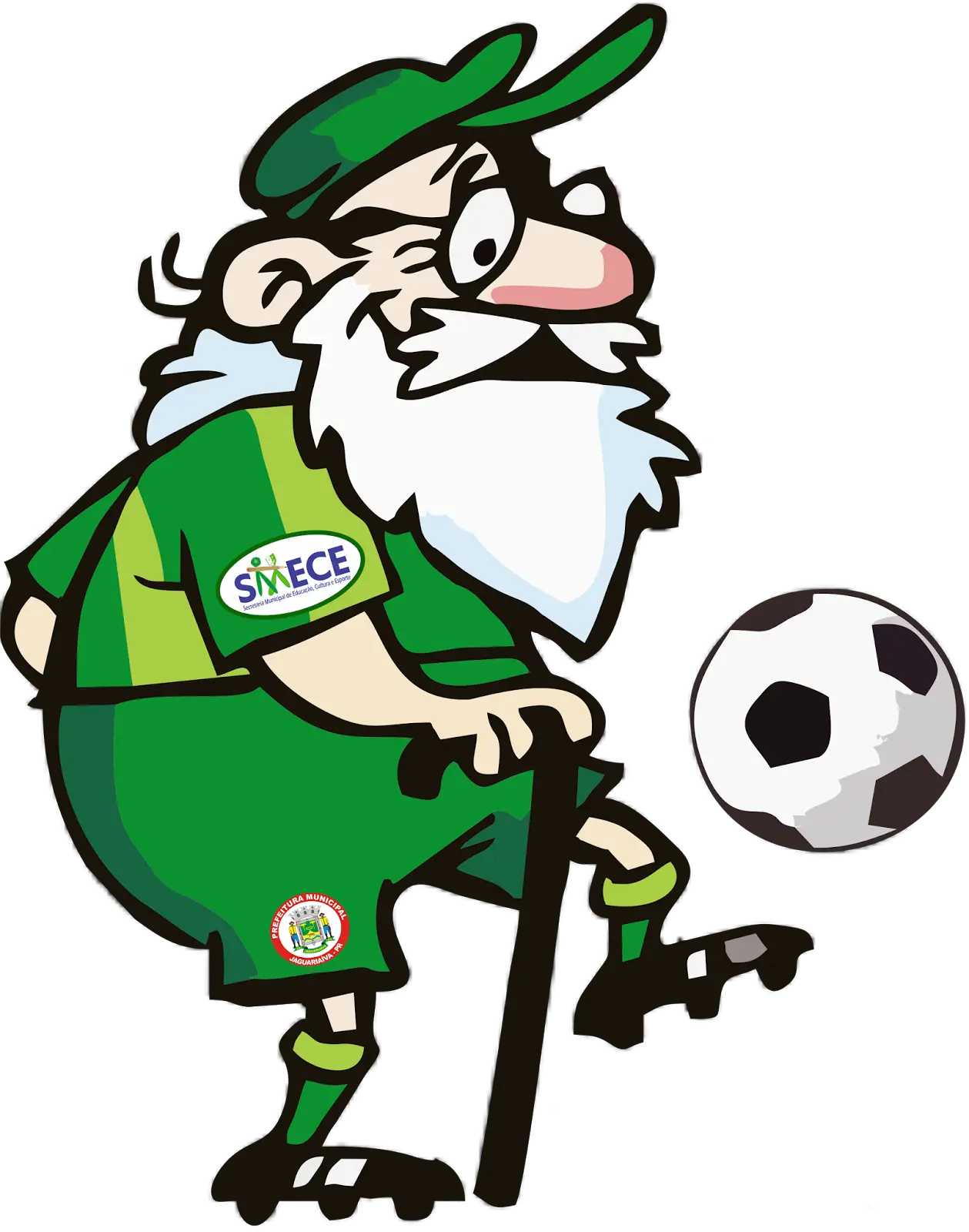 Cartoon Old Man Playing Soccer