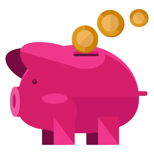 Pink Piggy Bank with Coins