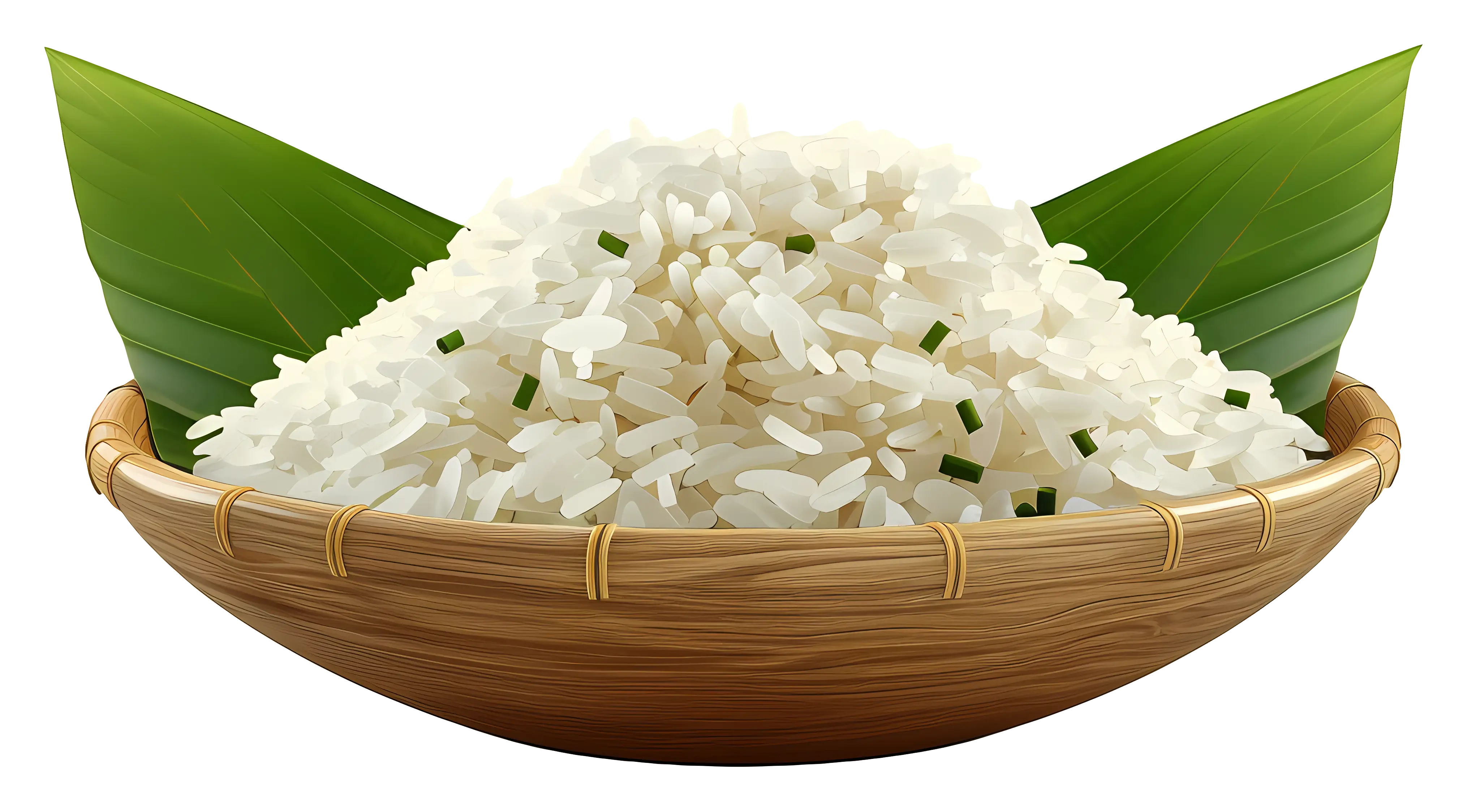 Bowl of Steamed Rice with Leaves