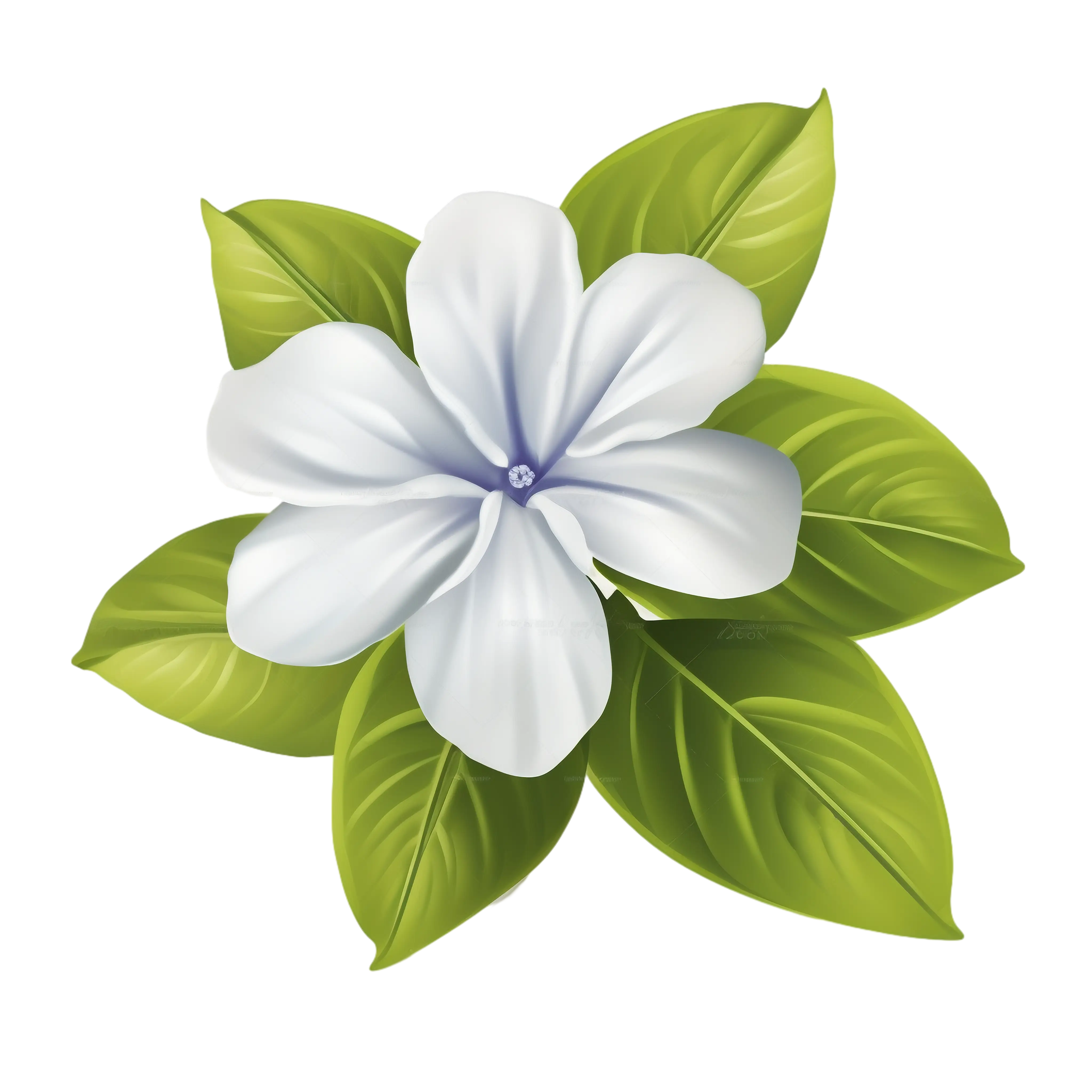 White Flower with Green Leaves Illustration