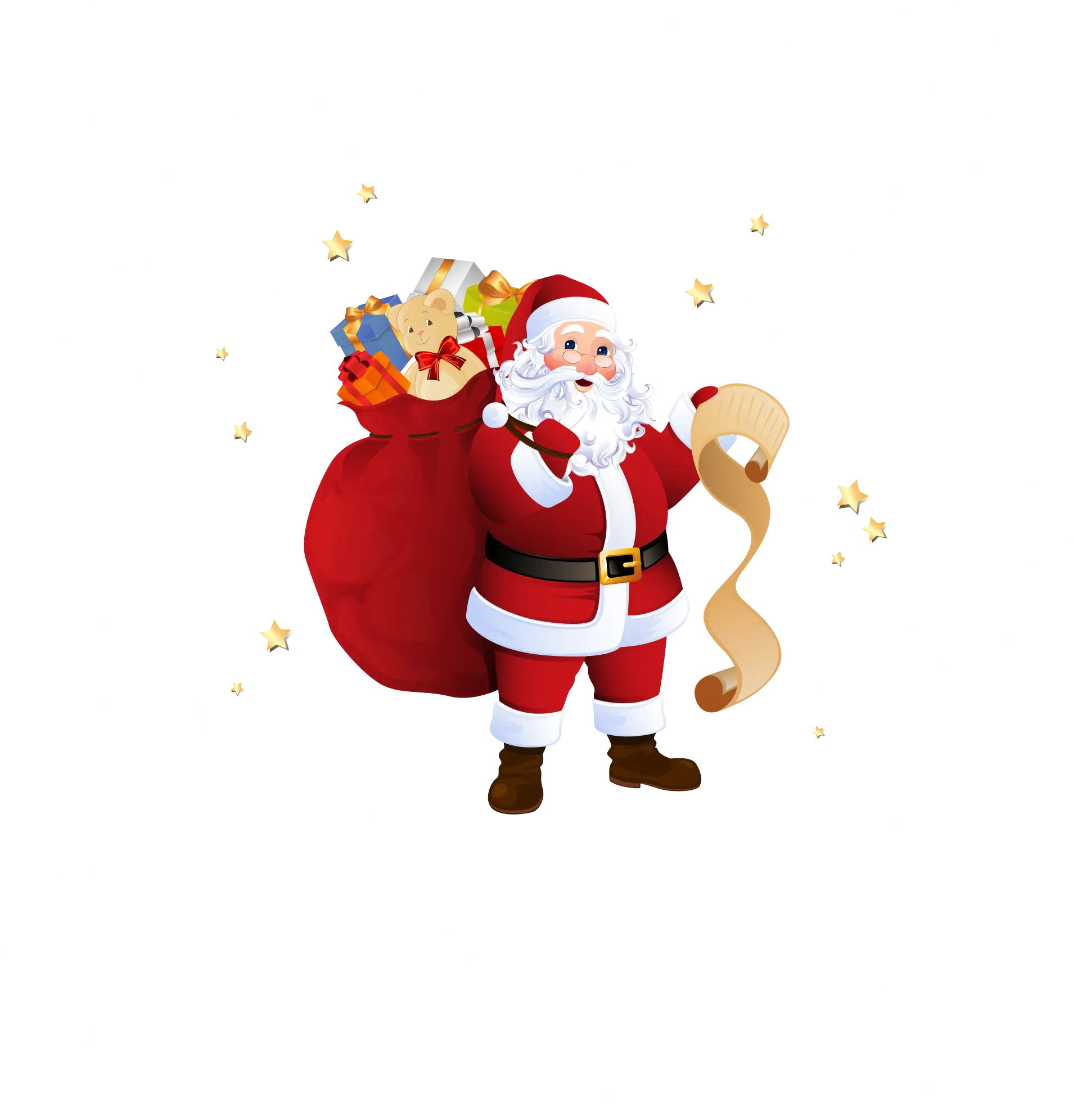 Santa Claus Holding Gift Bag and Scroll
