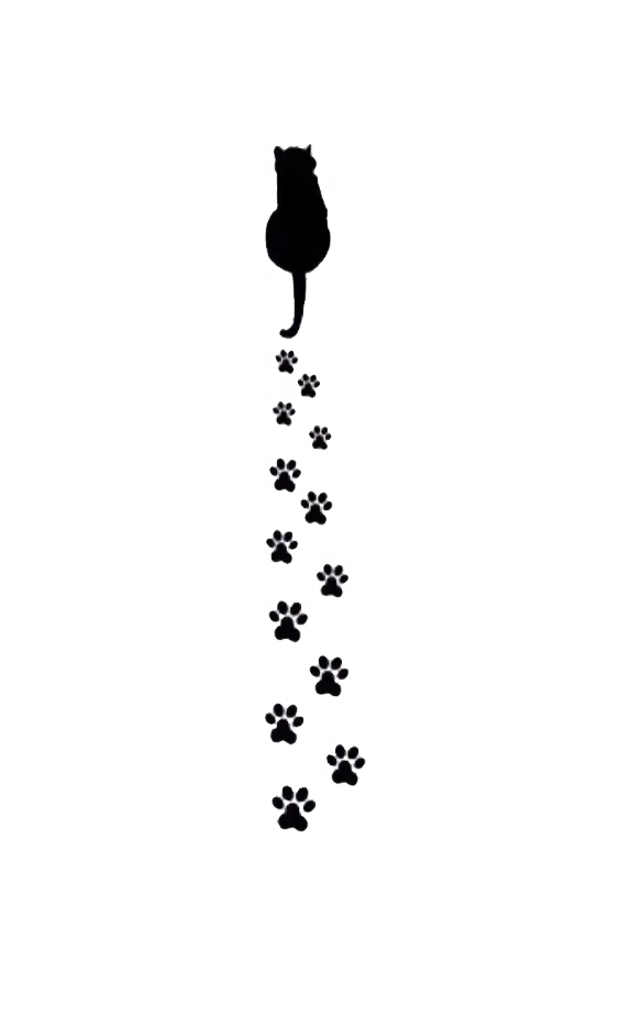 Cat Silhouette with Paw Prints