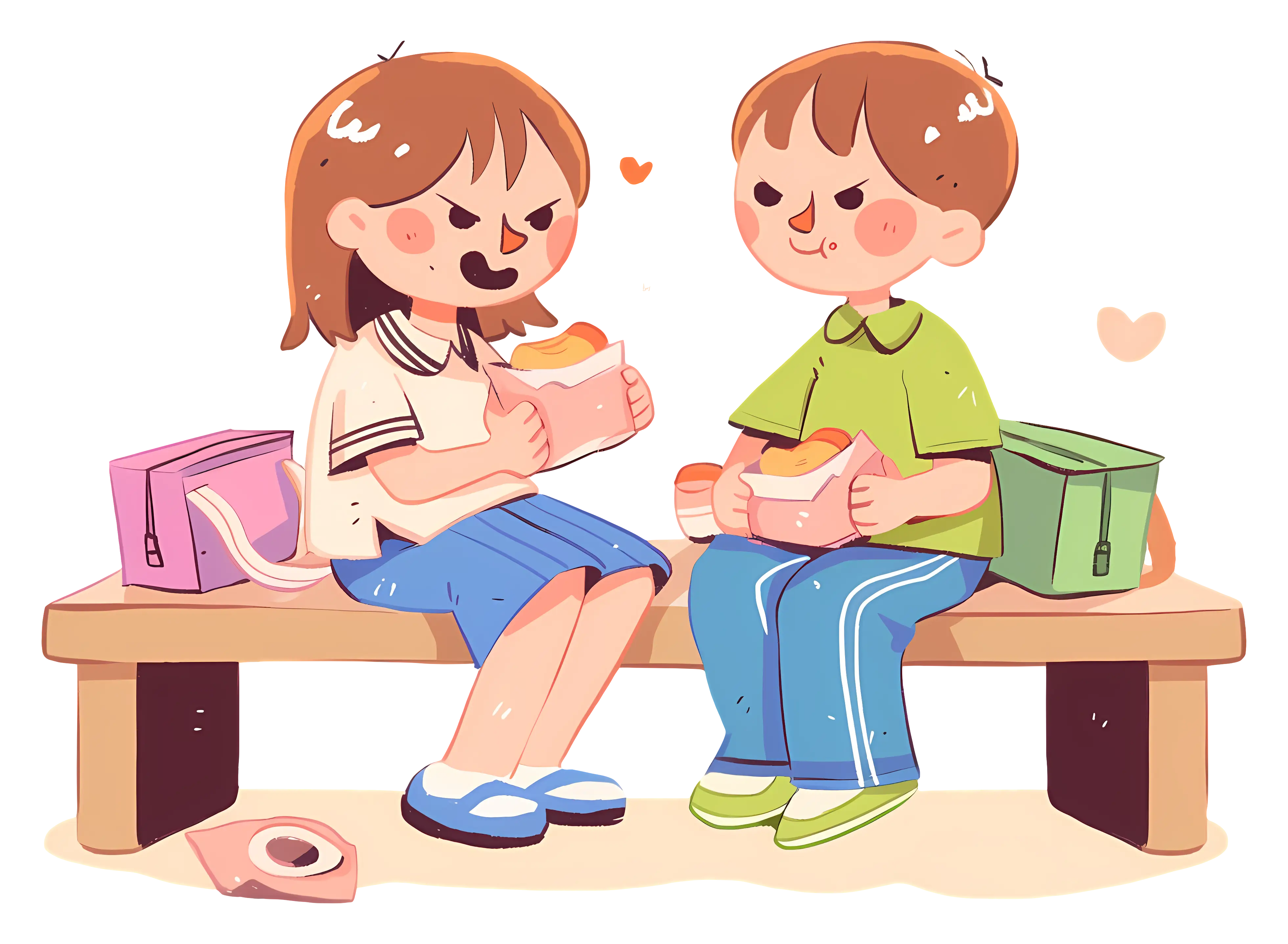 Kids Eating Lunch on a Bench