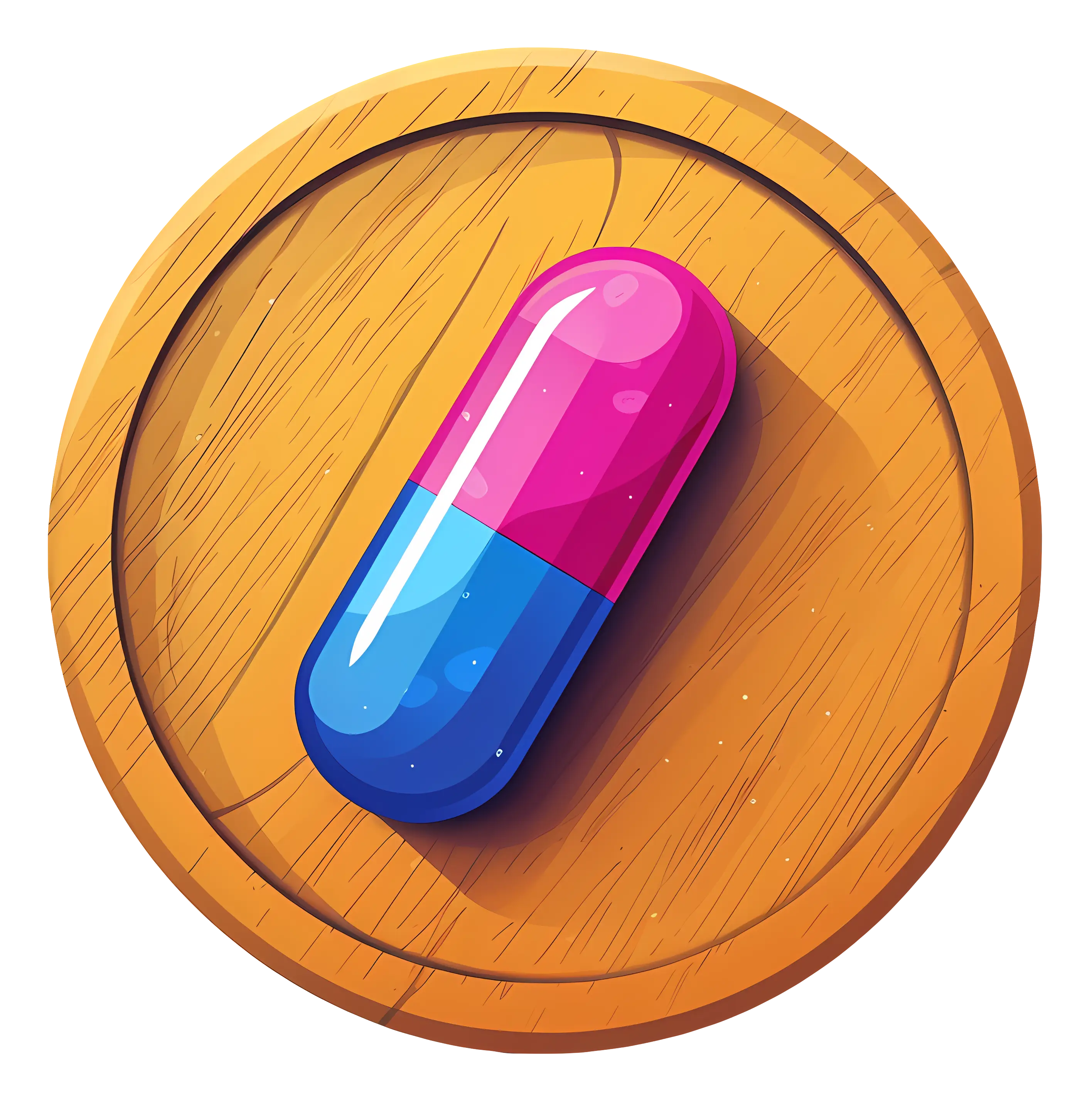 Pink and Blue Pill on Wooden Surface