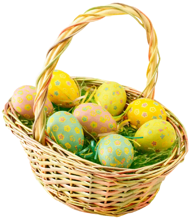 Basket Full of Colorful Painted Easter Eggs