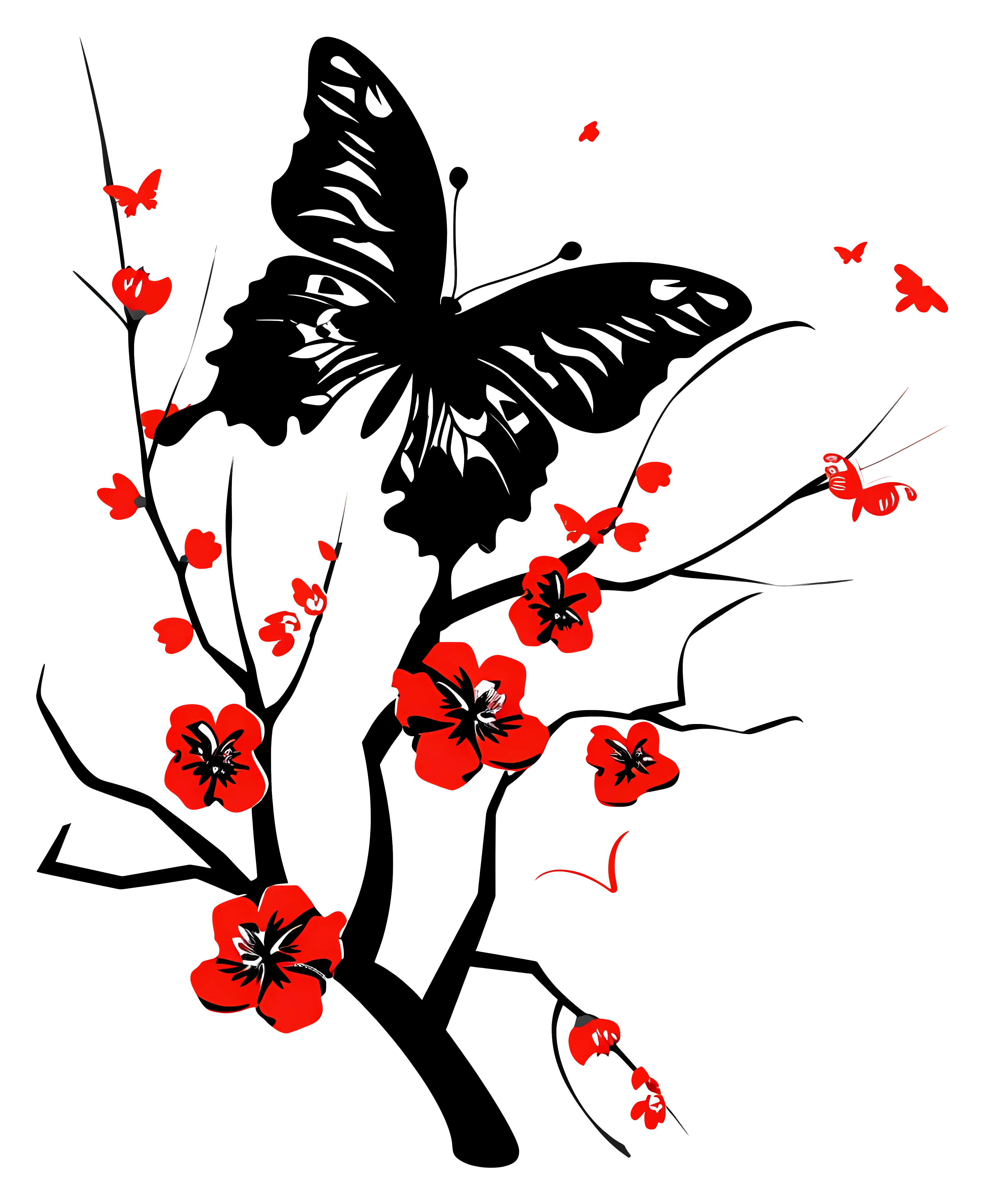 Butterfly and Red Flowers Illustration
