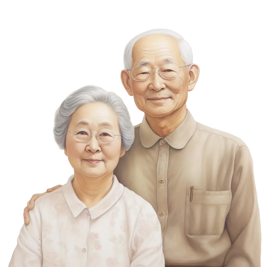Happy Elderly Couple Portrait Illustration