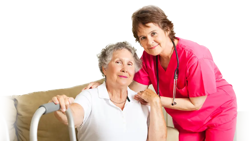 Nurse Assisting Elderly Person with Walker