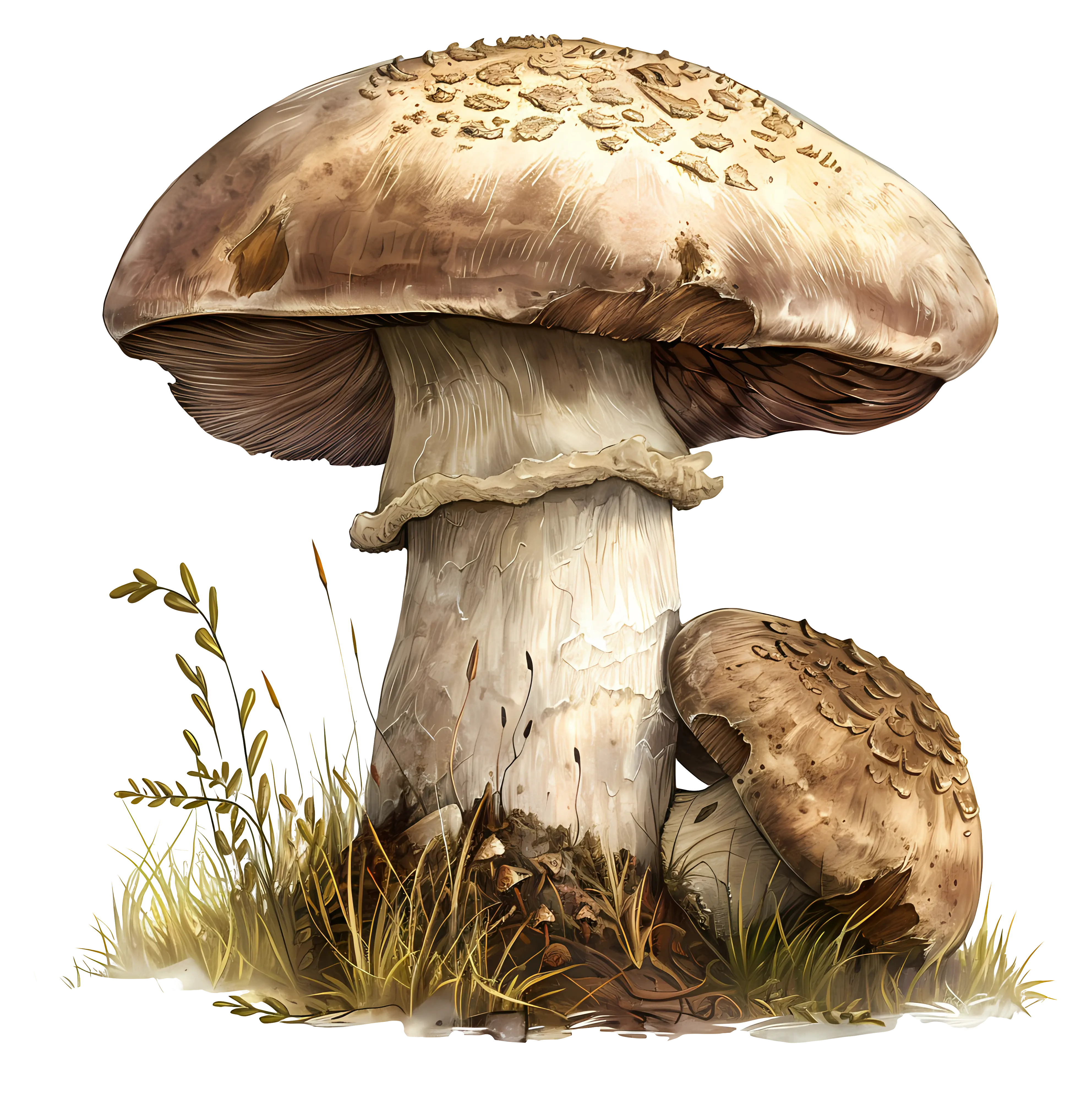 Realistic Wild Mushroom with Grass