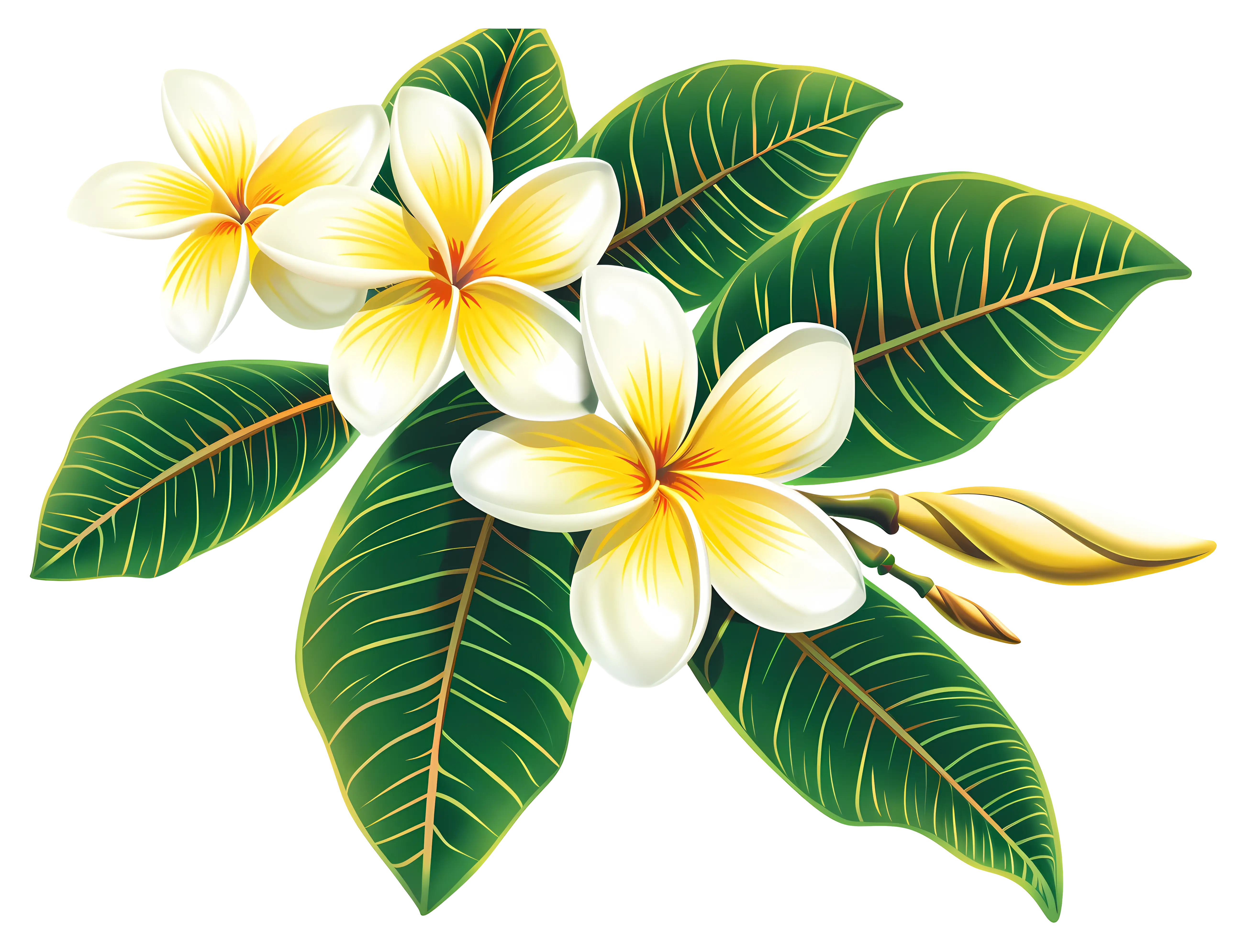 Tropical Plumeria Flowers with Lush Green Leaves