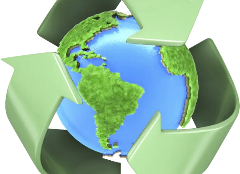 Earth with Green Arrows for Recycling Concept