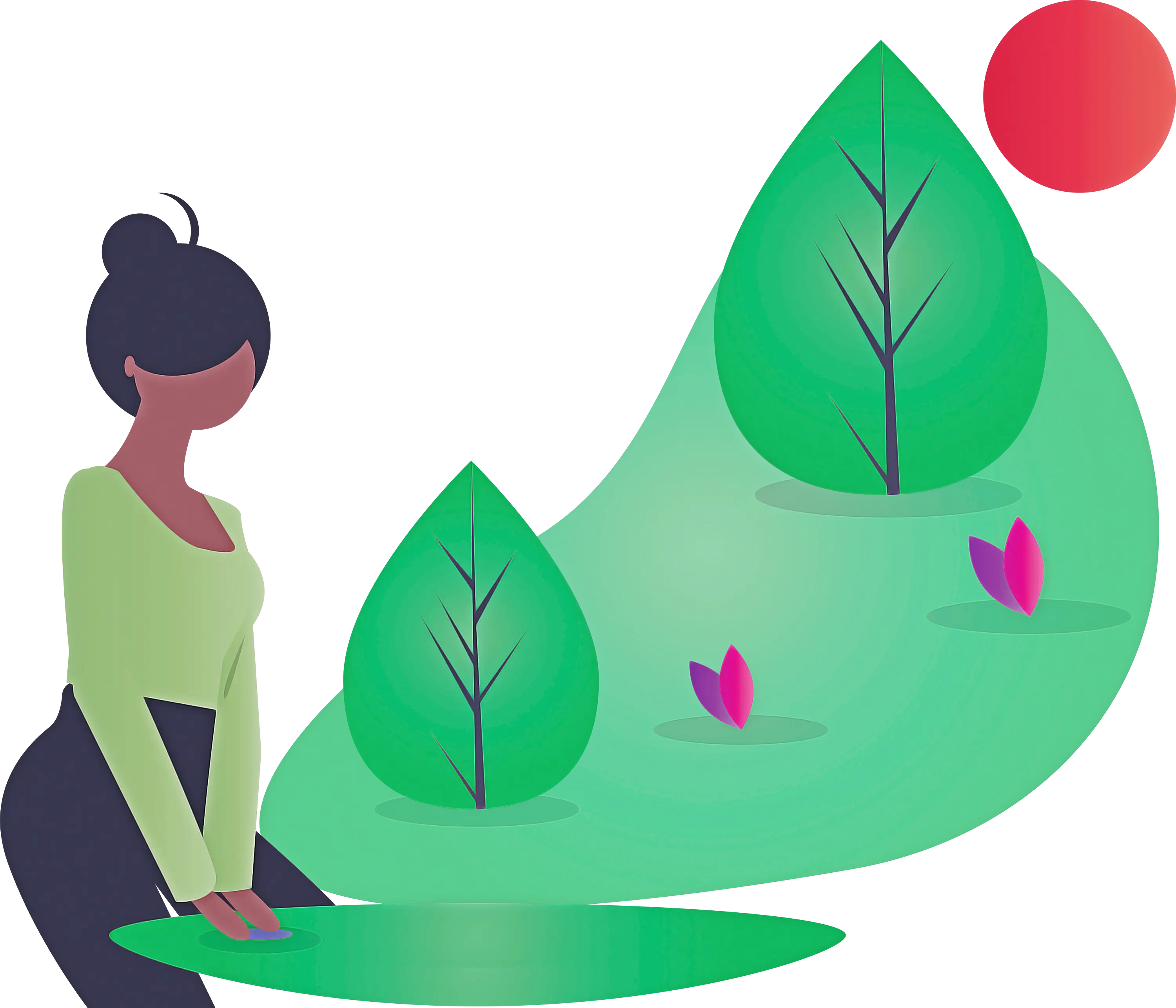 Woman and Green Leaves Nature Concept Illustration