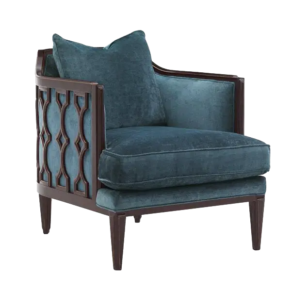 Blue Armchair with Wooden Frame