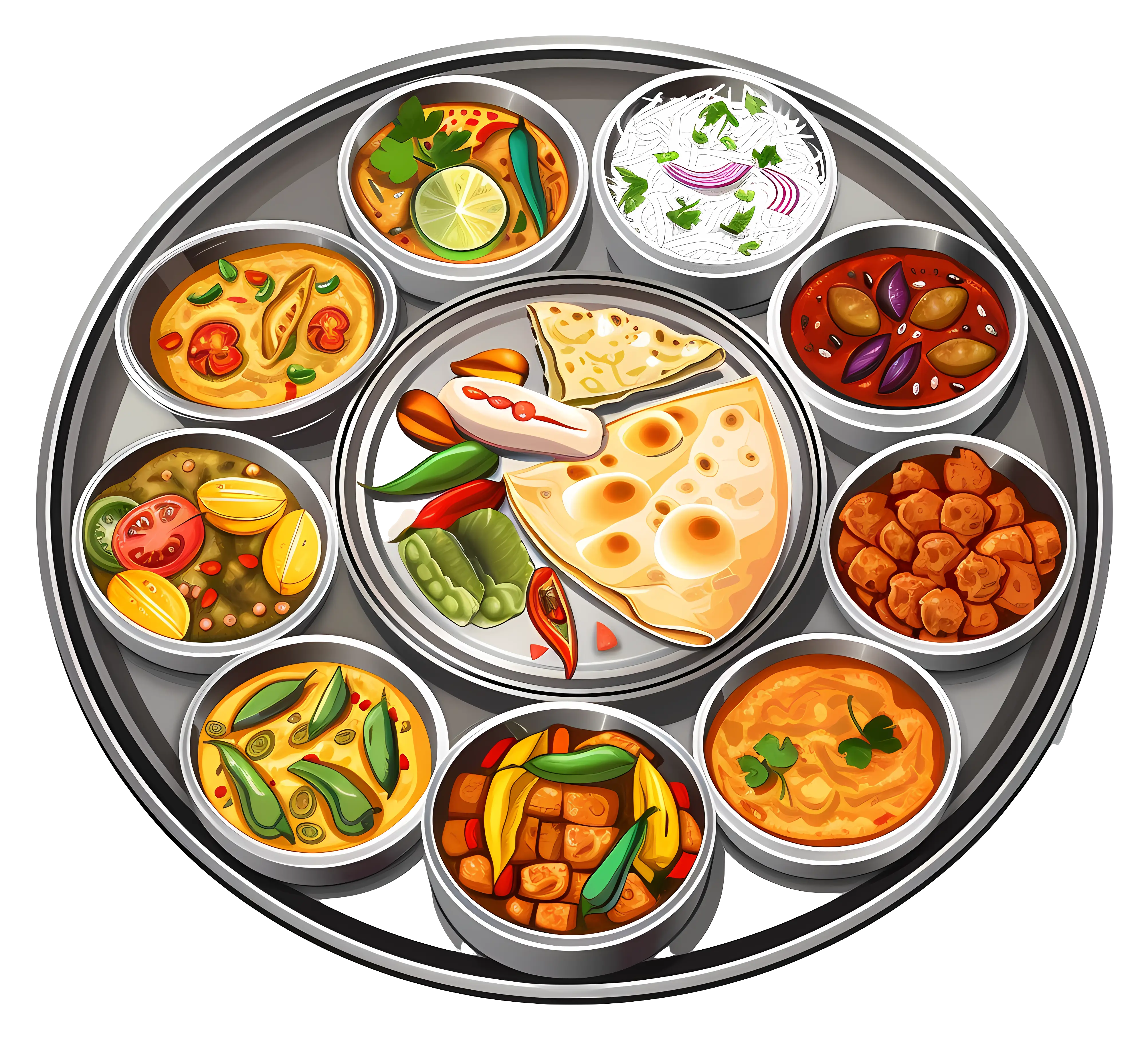 Traditional Indian Thali with Various Dishes