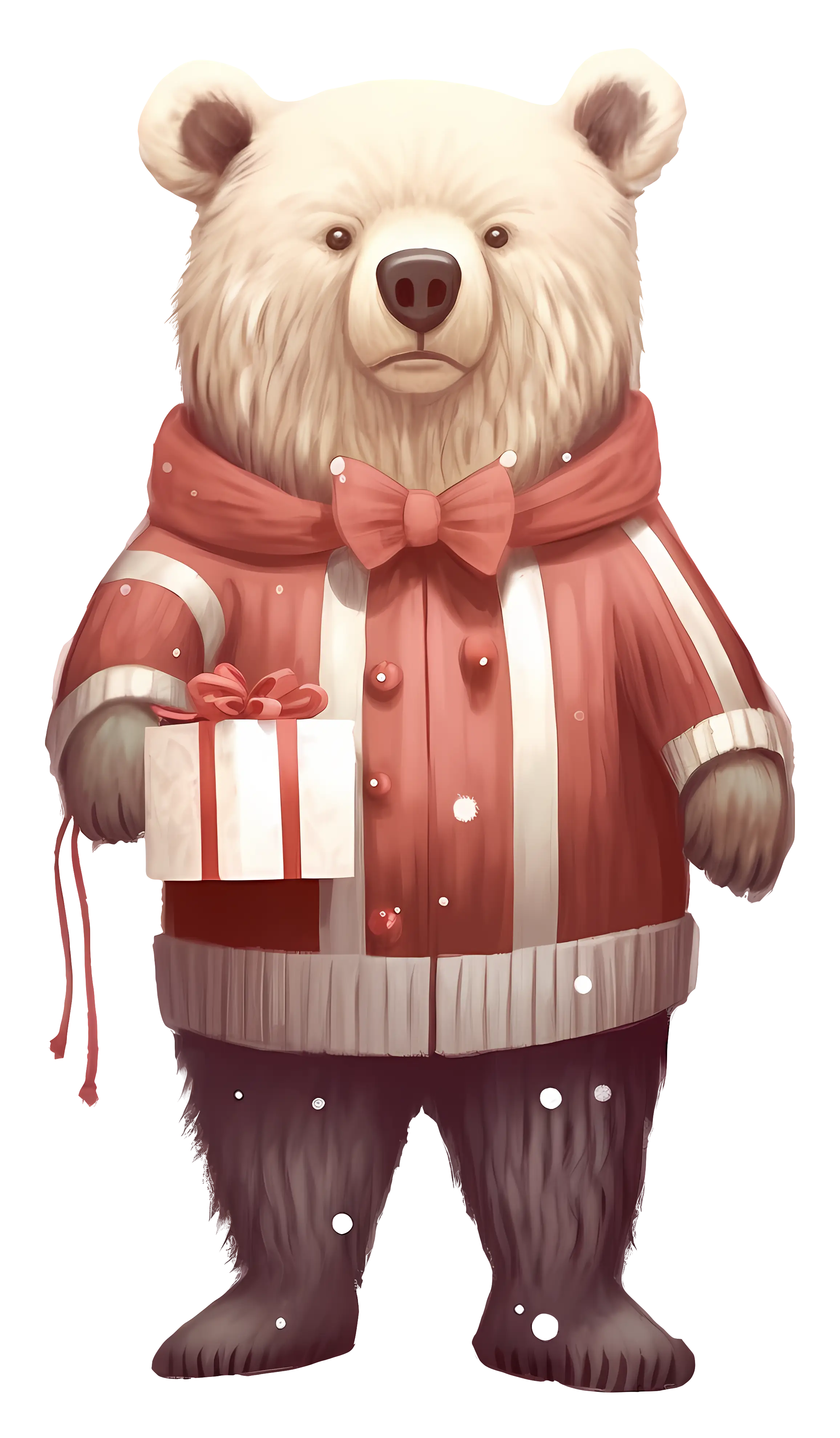 Cute Bear in Holiday Outfit Holding a Gift