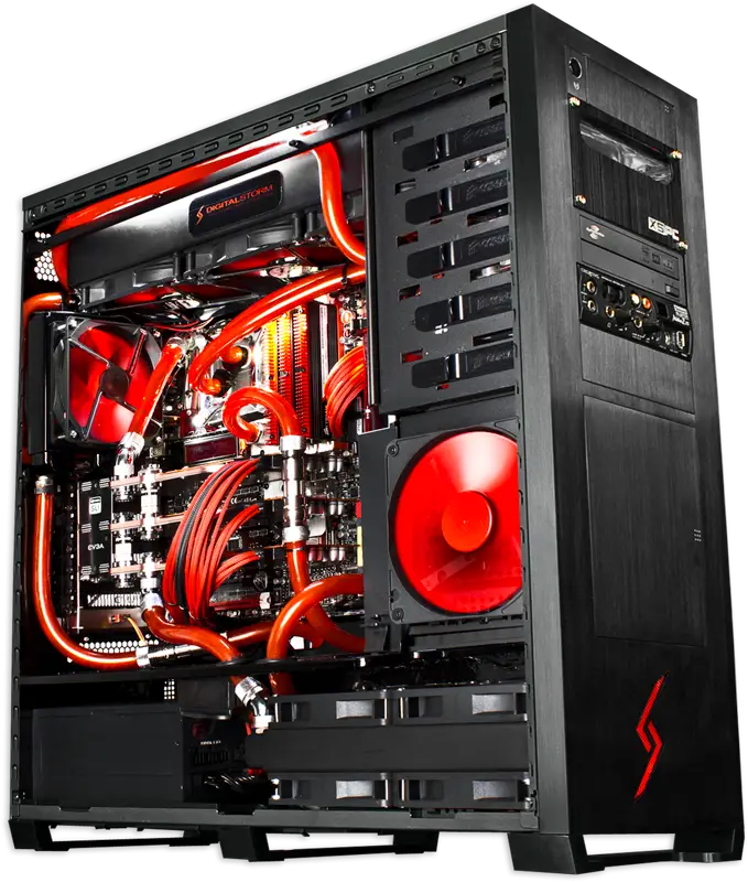 High-Performance Gaming PC with Red Cooling System