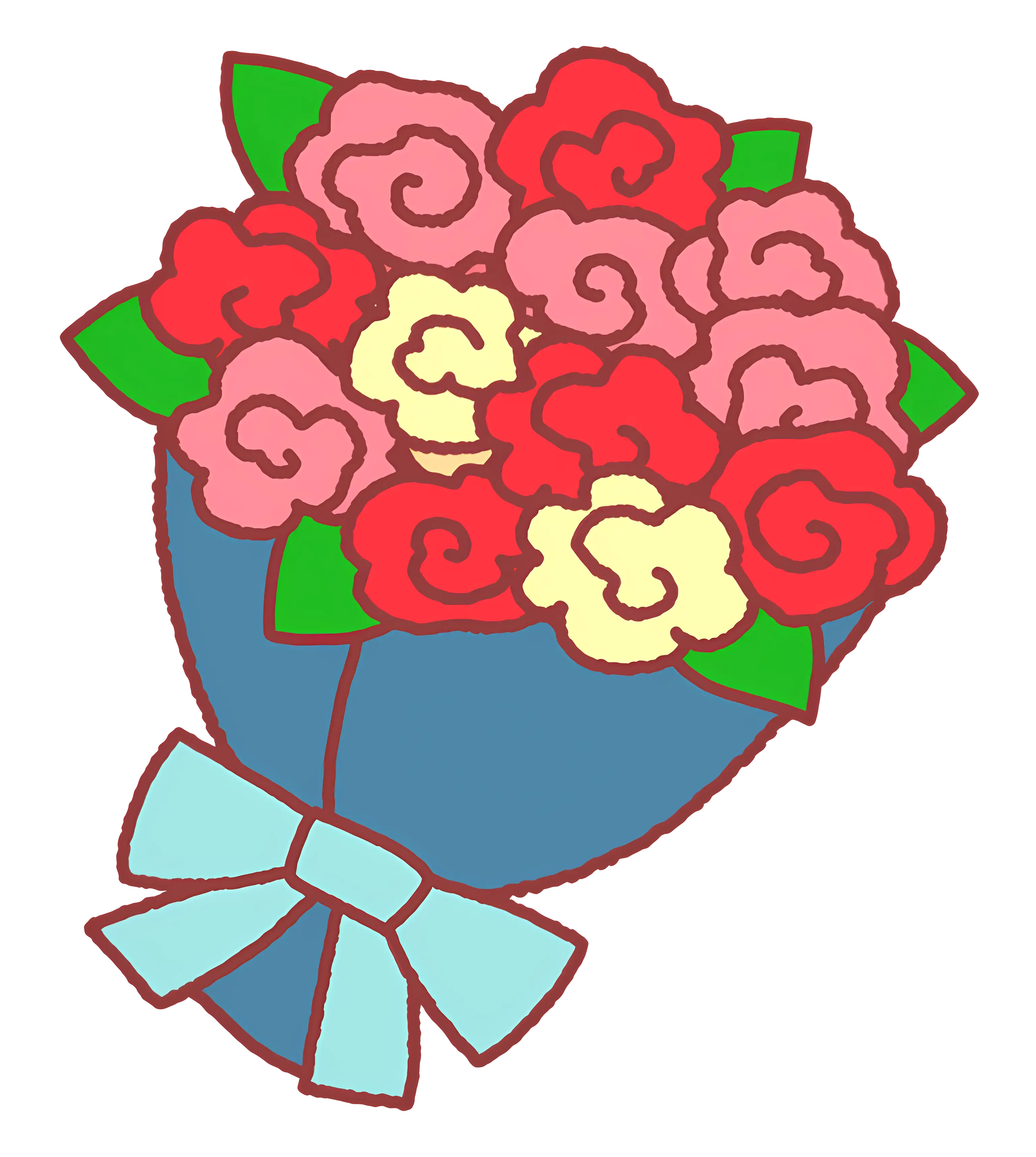 Colorful Flower Bouquet with a Blue Ribbon