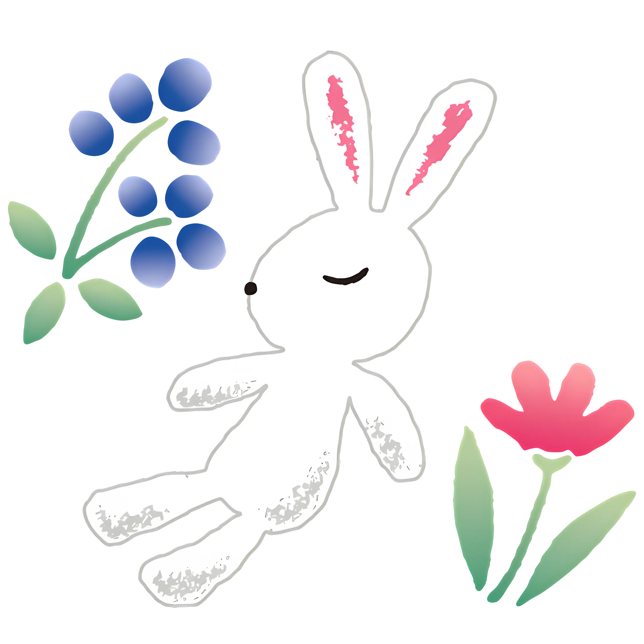 Sleeping White Bunny with Flowers