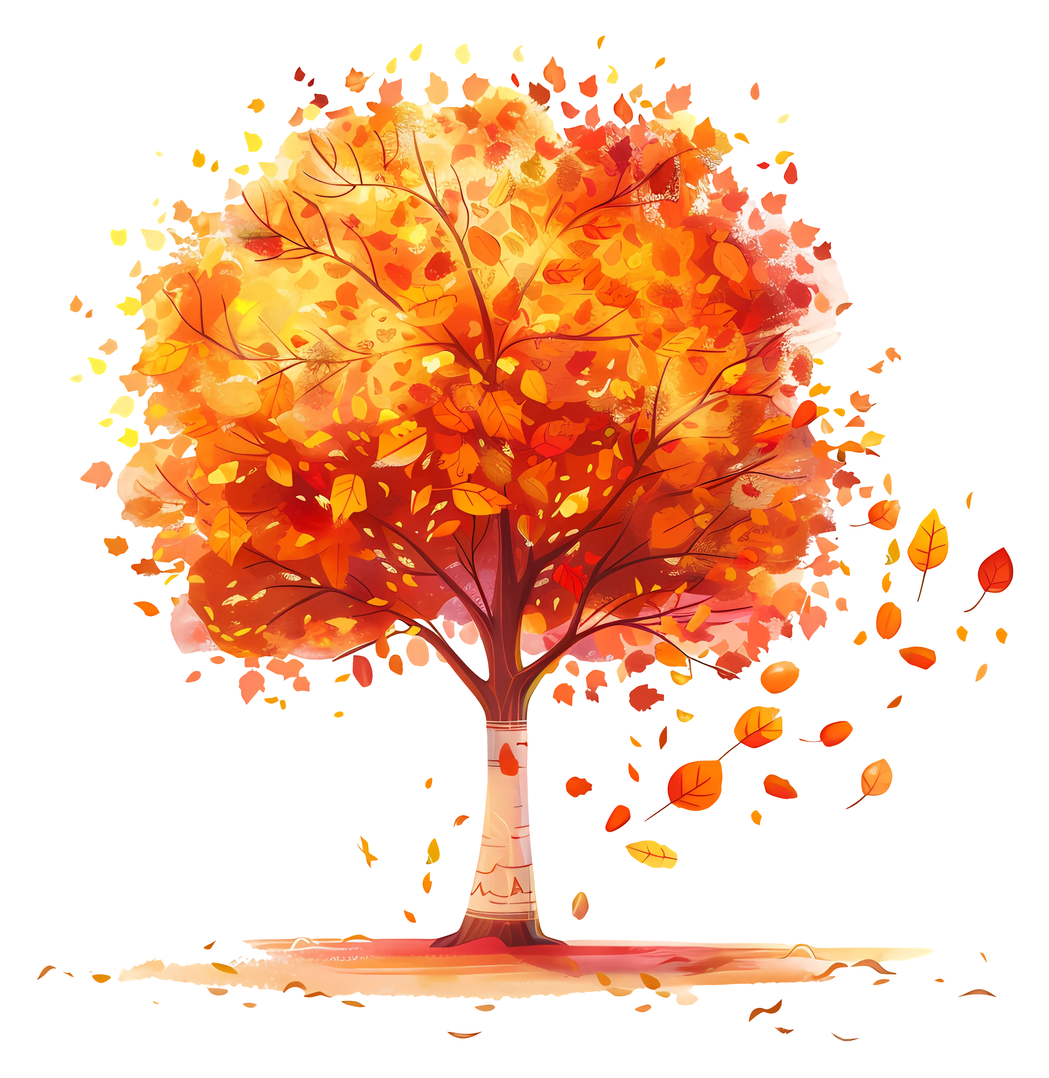 Autumn Tree with Orange Leaves Falling
