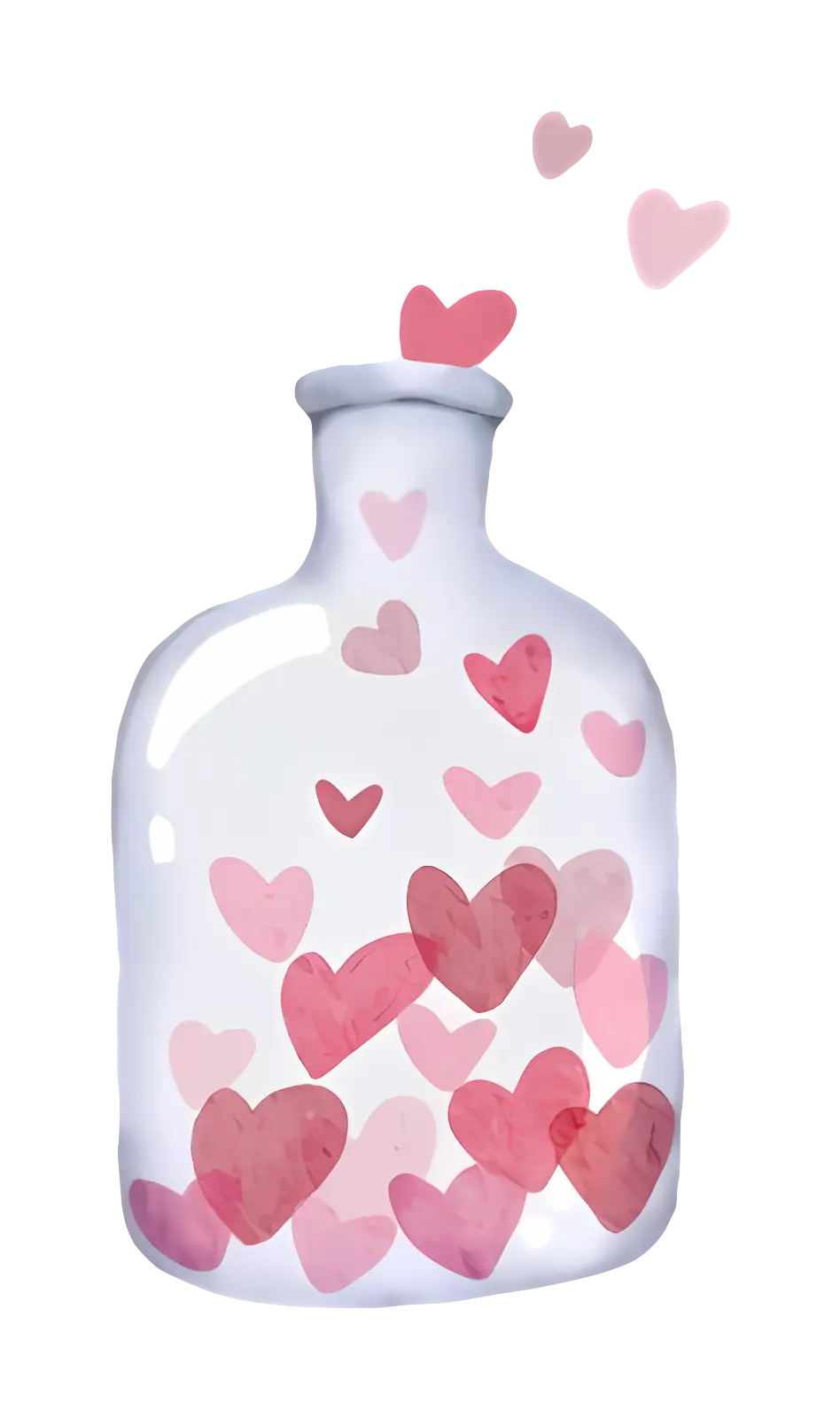 Glass Bottle Filled with Hearts