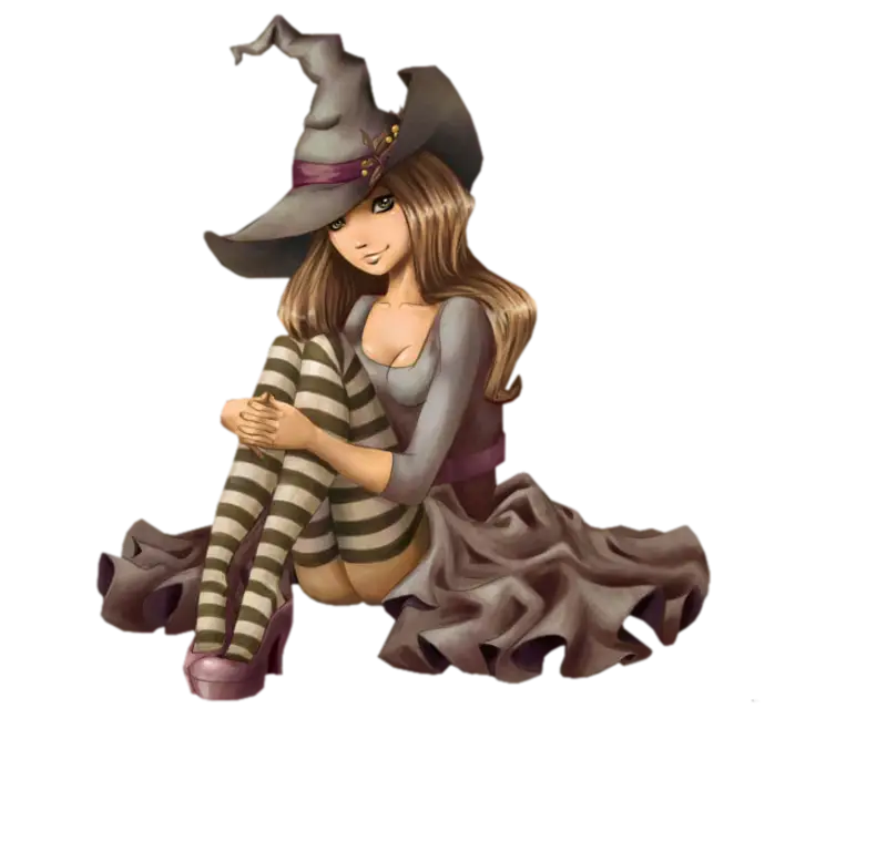 Cartoon Witch with Hat and Striped Stockings