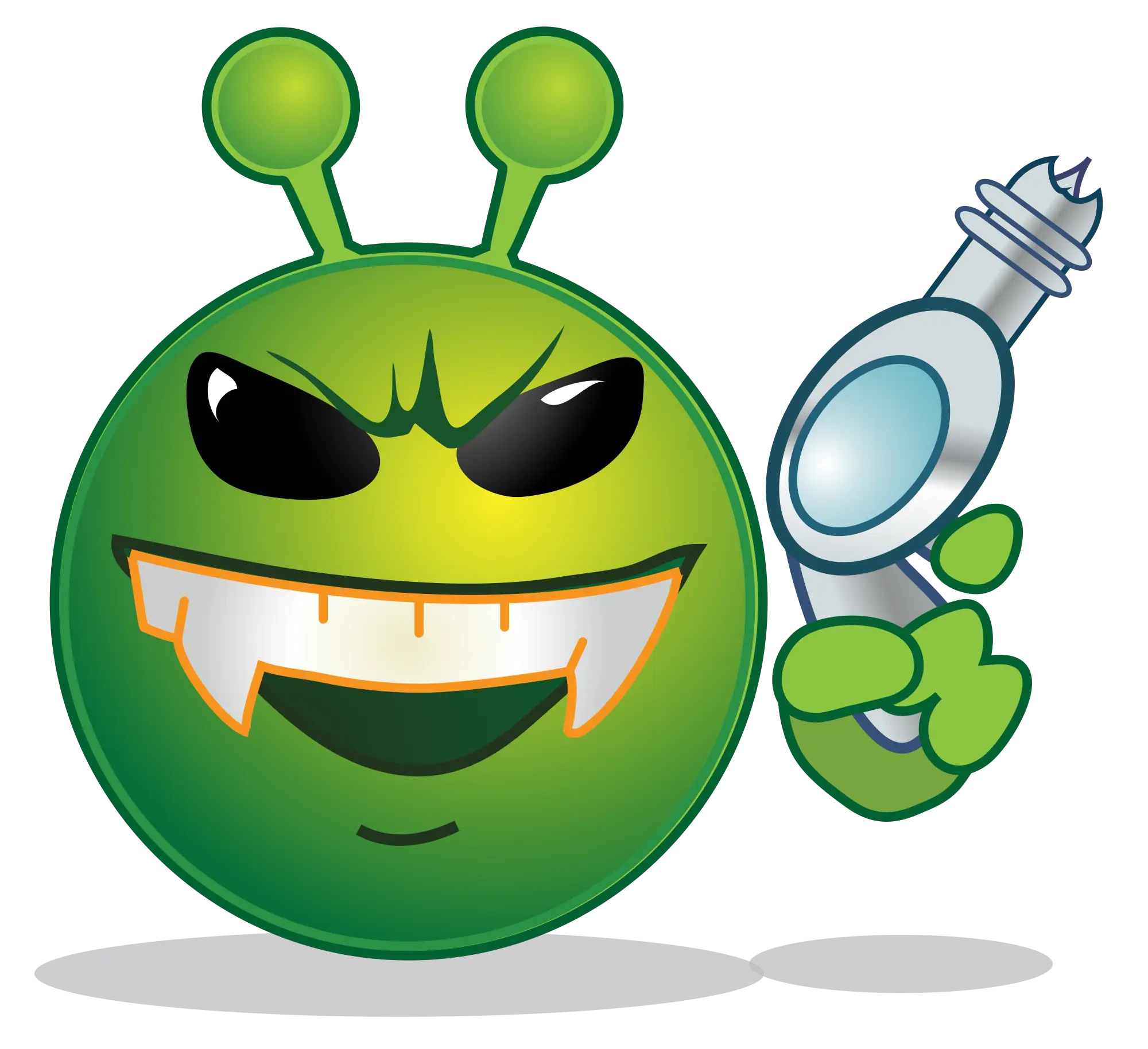 Green Alien Cartoon with Laser Gun