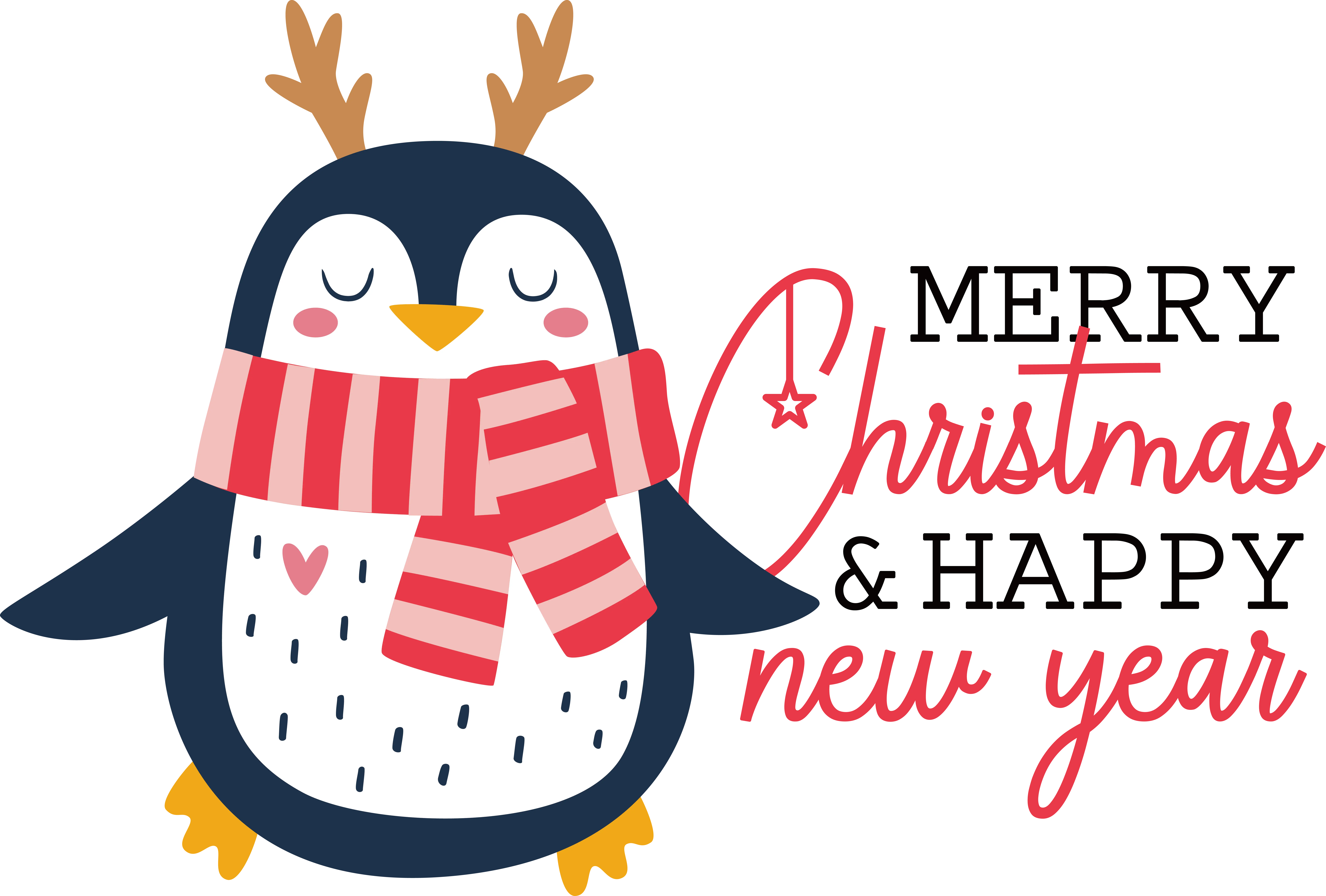 Penguin with Merry Christmas and Happy New Year