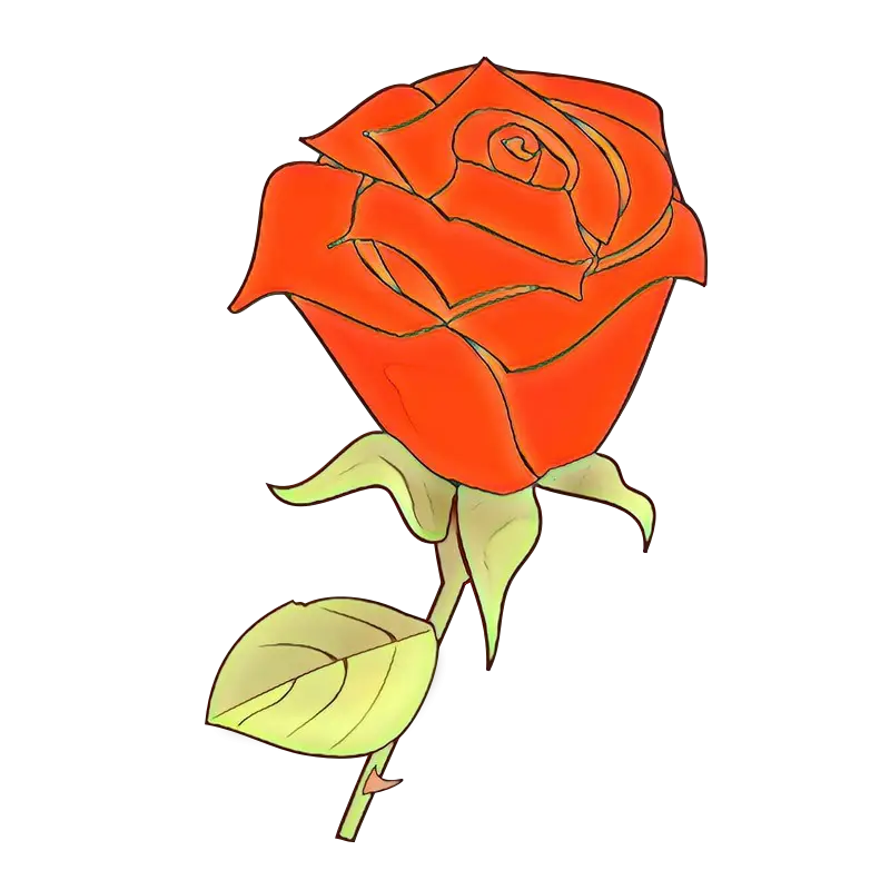 Red Rose Illustration with Green Leaves