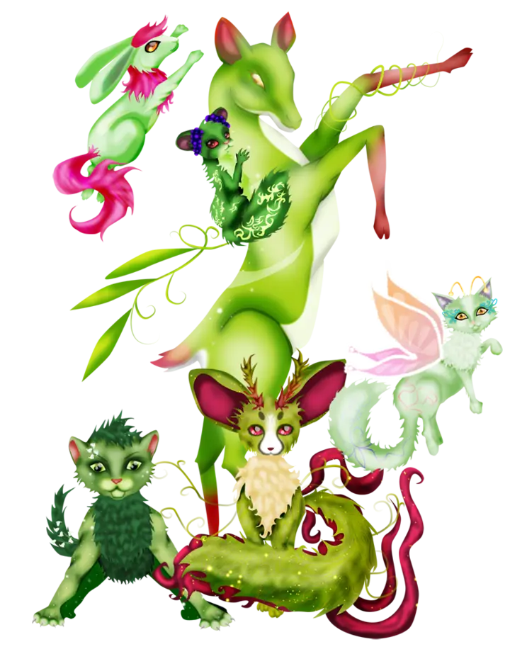 Colorful Fantasy Creatures Illustration