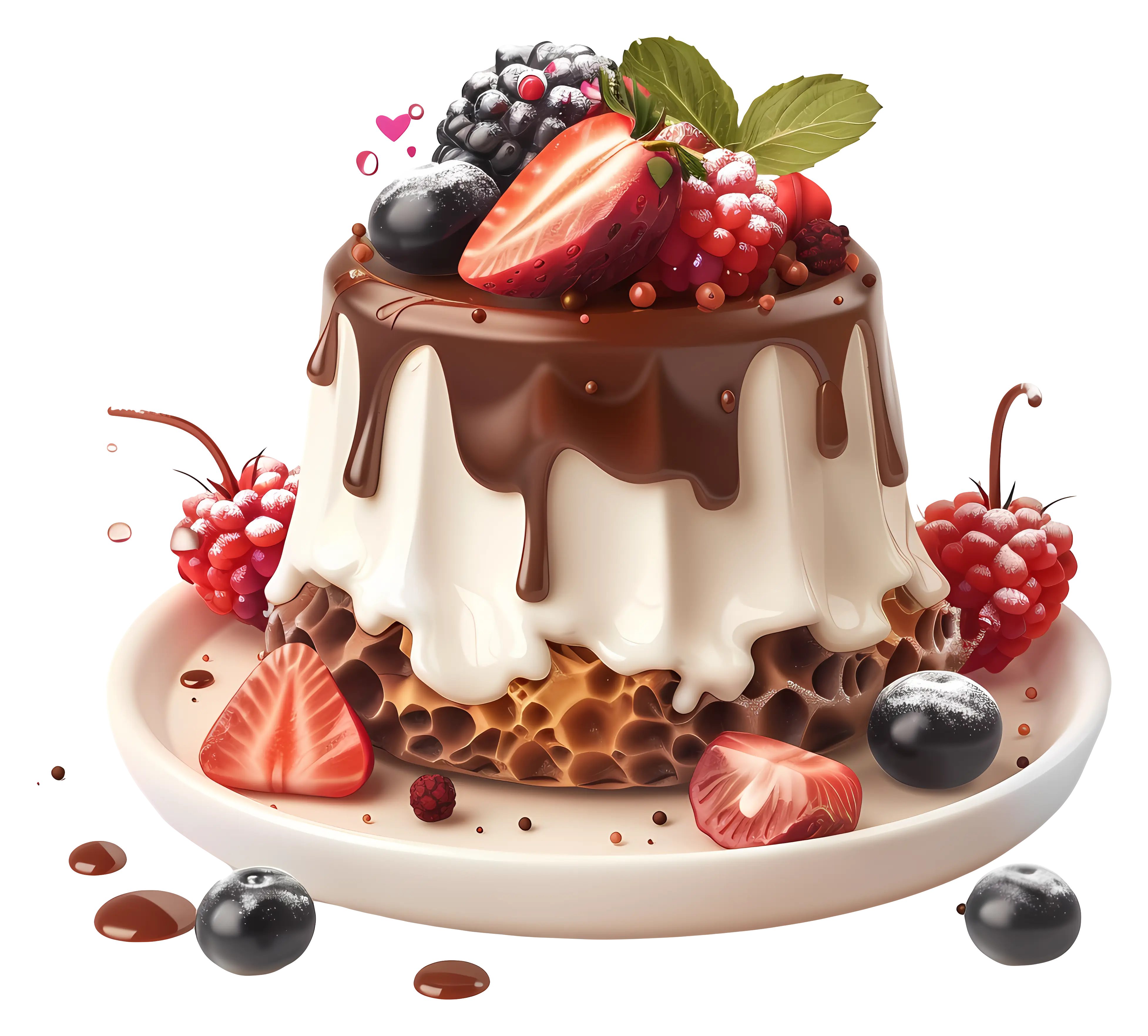 Delicious Cake with Berries and Chocolate